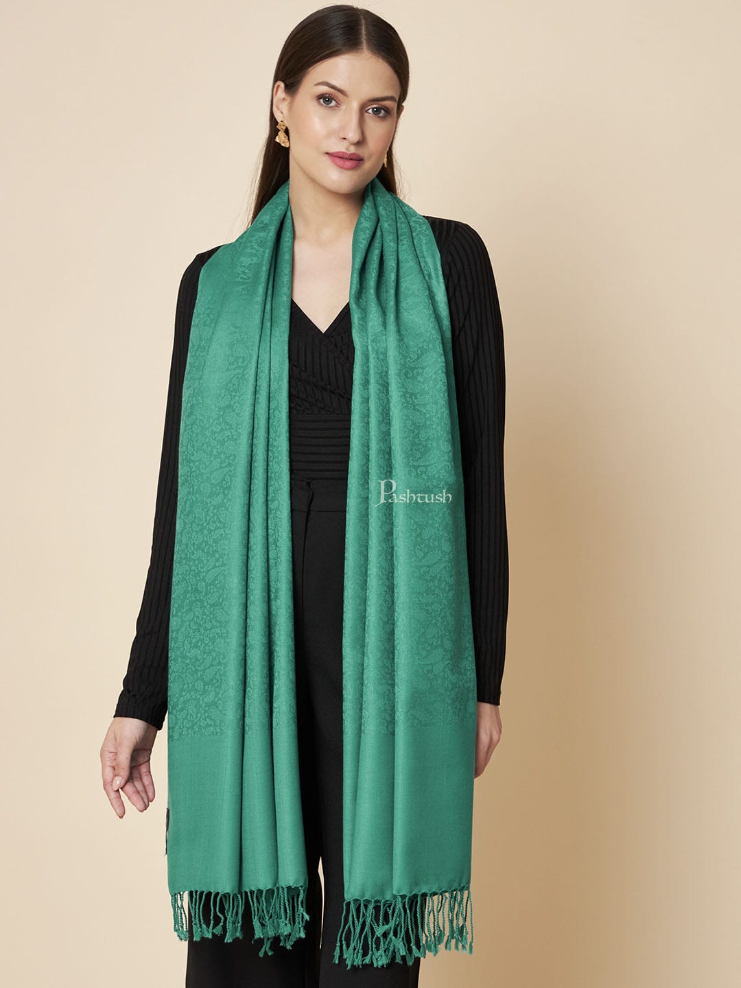 Pashtush India Womens Stoles and Scarves Scarf Pashtush Womens Fine Wool Stole, Self Design Design, Arabic Sea Blue