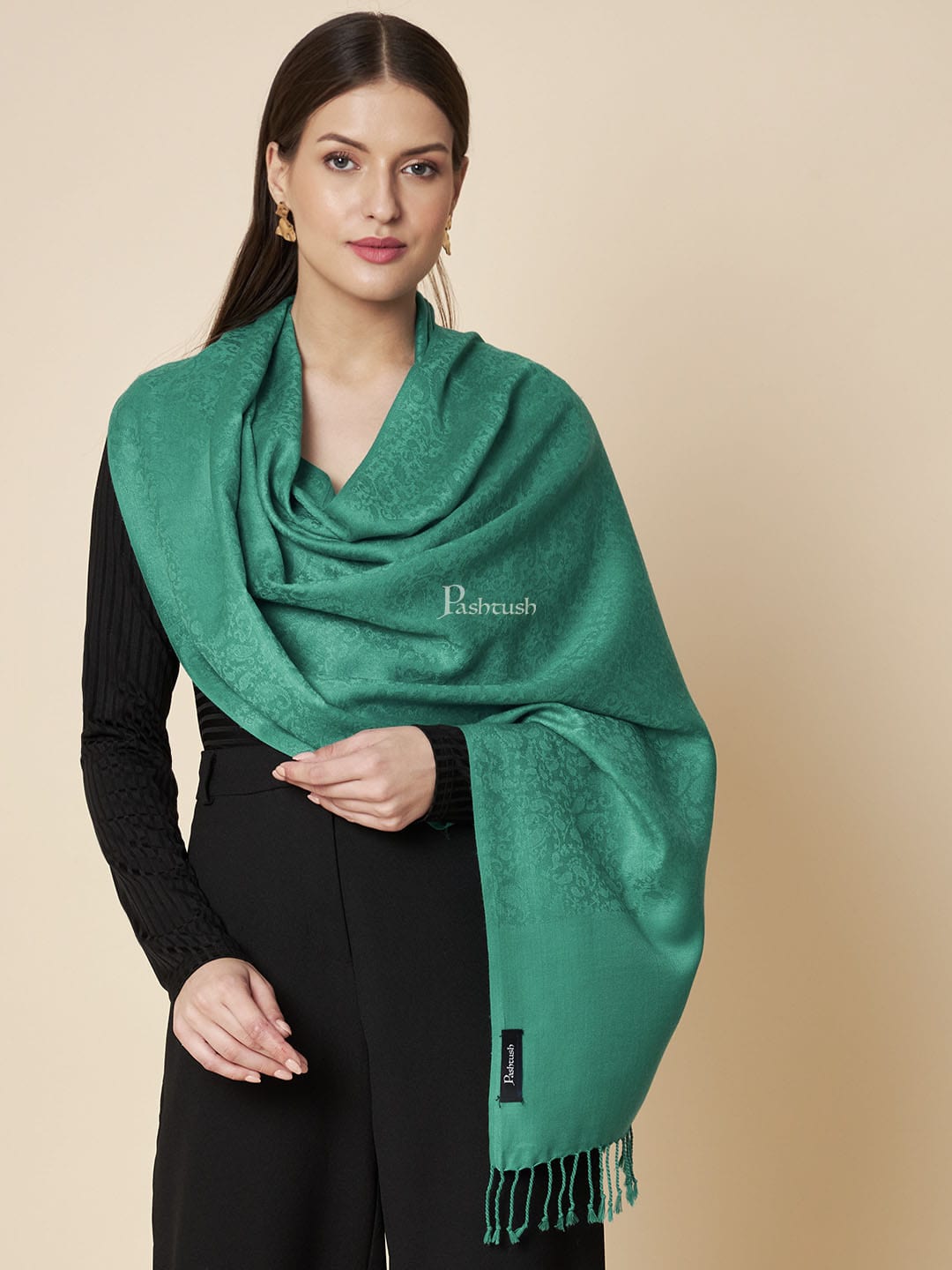Pashtush India Womens Stoles and Scarves Scarf Pashtush Womens Fine Wool Stole, Self Design Design, Arabic Sea Blue