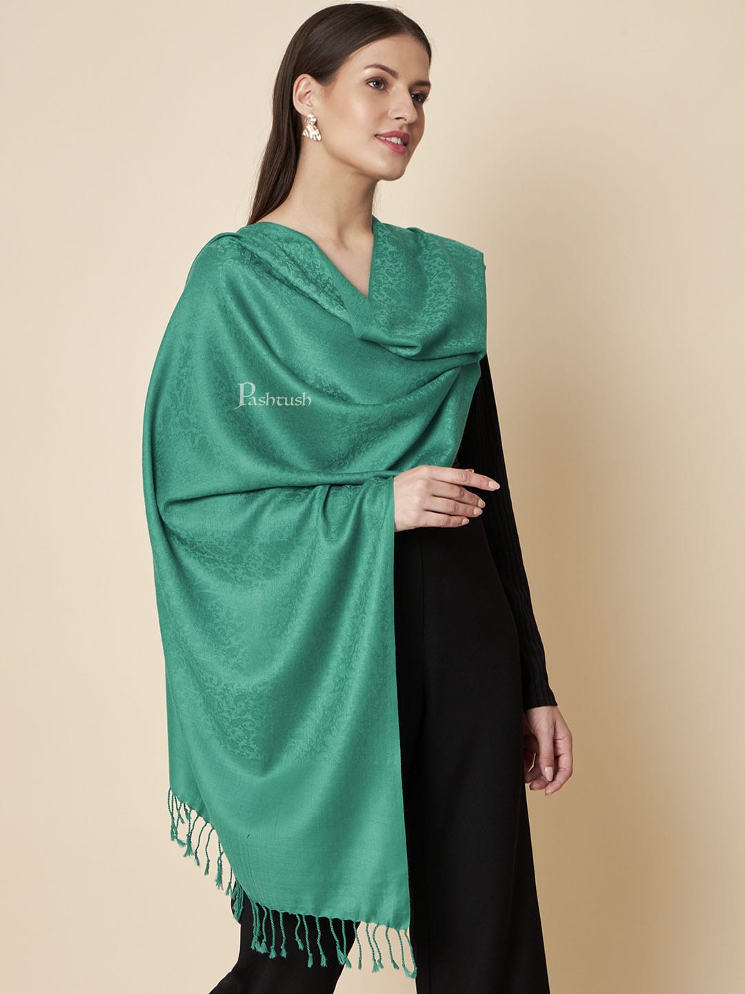 Pashtush India Womens Stoles and Scarves Scarf Pashtush Womens Fine Wool Stole, Self Design Design, Arabic Sea Blue