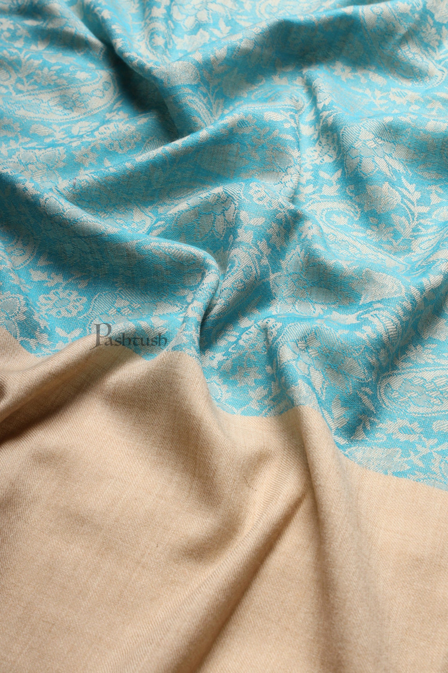 Pashtush India Womens Stoles and Scarves Scarf Pashtush Womens Fine Wool Stole, Self Paisley Weave, Woven Design, Arabic Sea Blue
