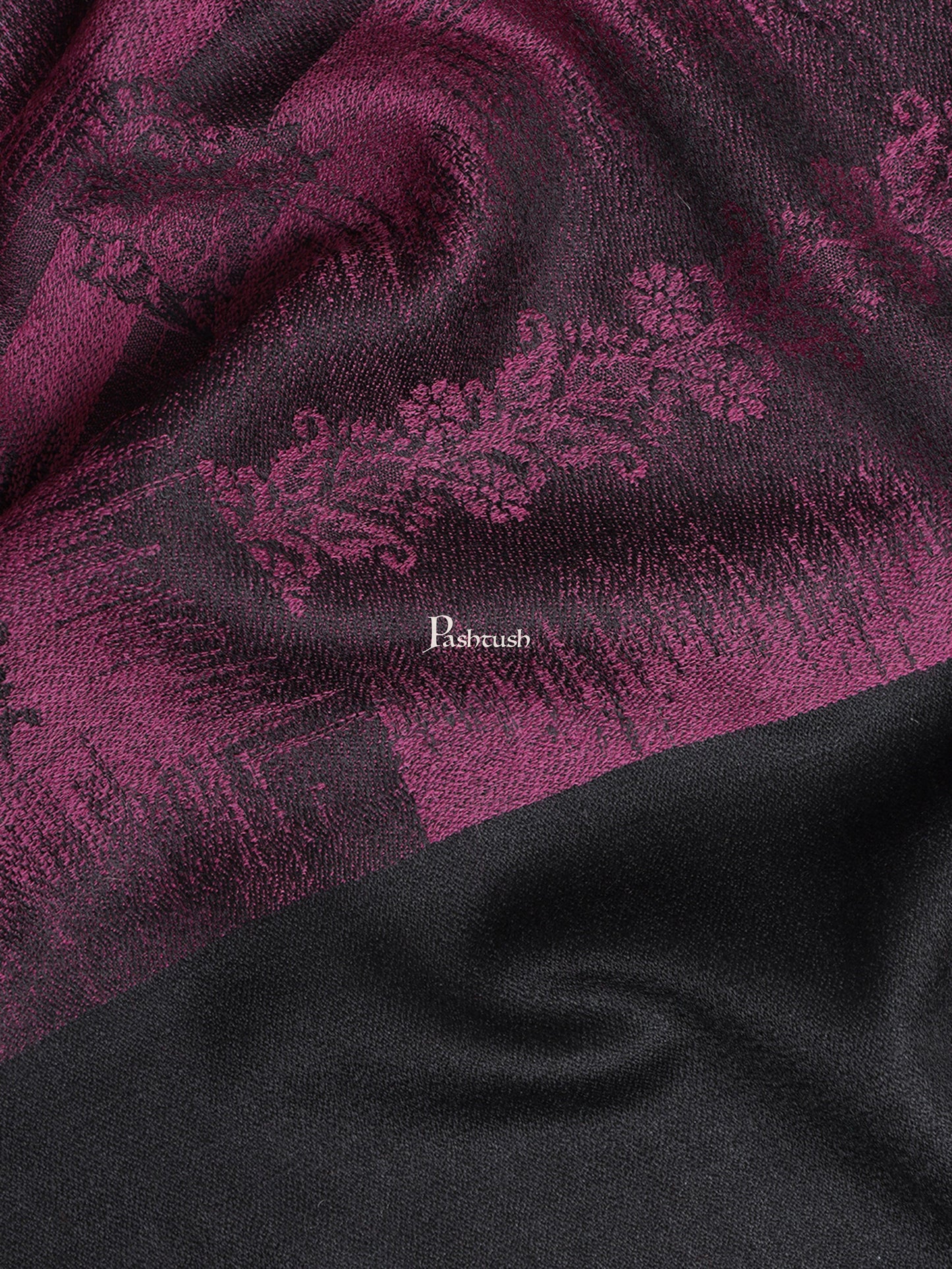 Pashtush India Womens Stoles and Scarves Scarf Pashtush Womens Fine Wool Stole, Striped Weave, Black and Violet