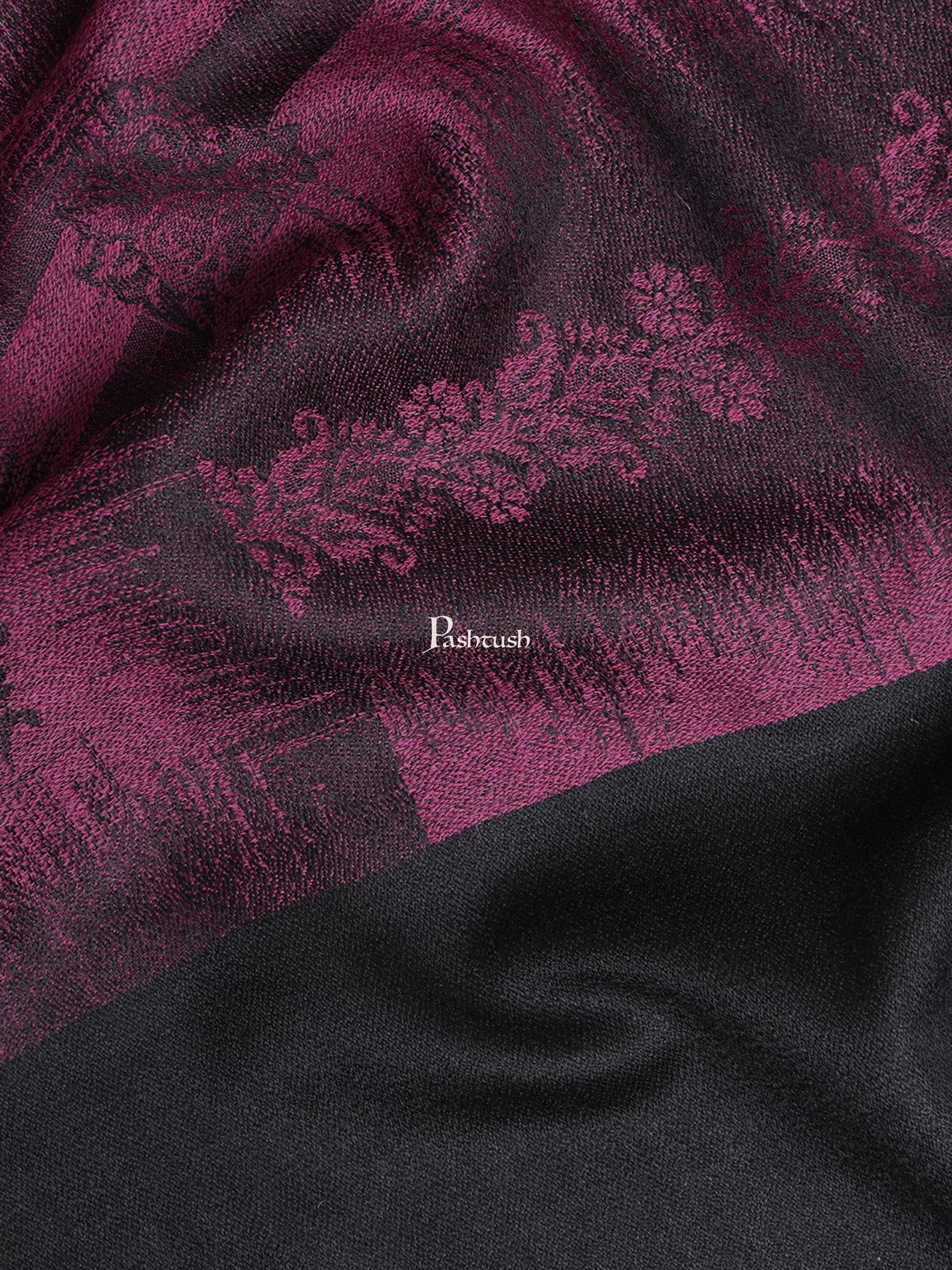 Pashtush India Womens Stoles and Scarves Scarf Pashtush Womens Fine Wool Stole, Striped Weave, Black and Violet