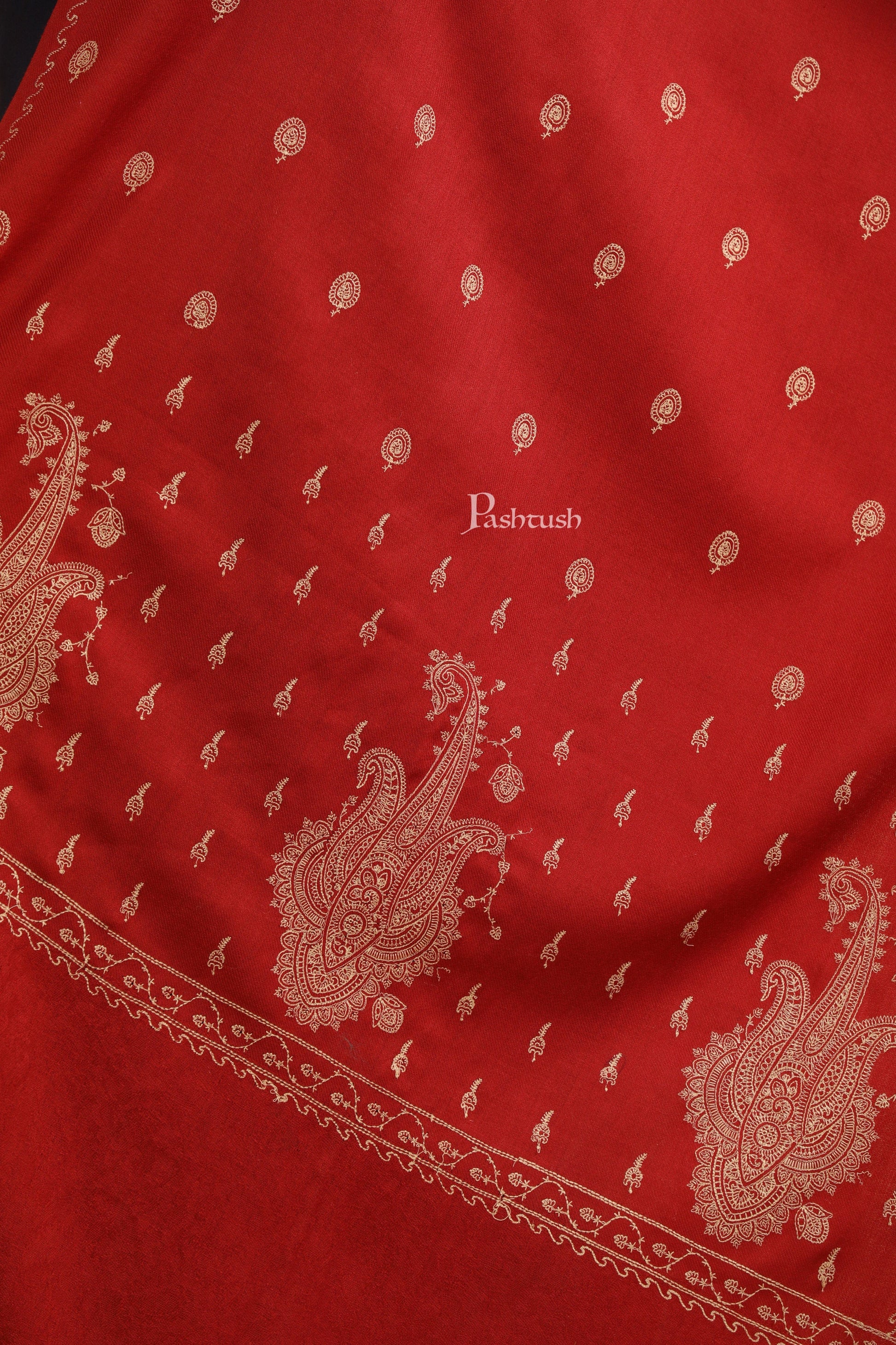 Pashtush India Womens Stoles Pashtush Womens Fine Wool Stole, Tone On Tone Embroidery Design, Maroon