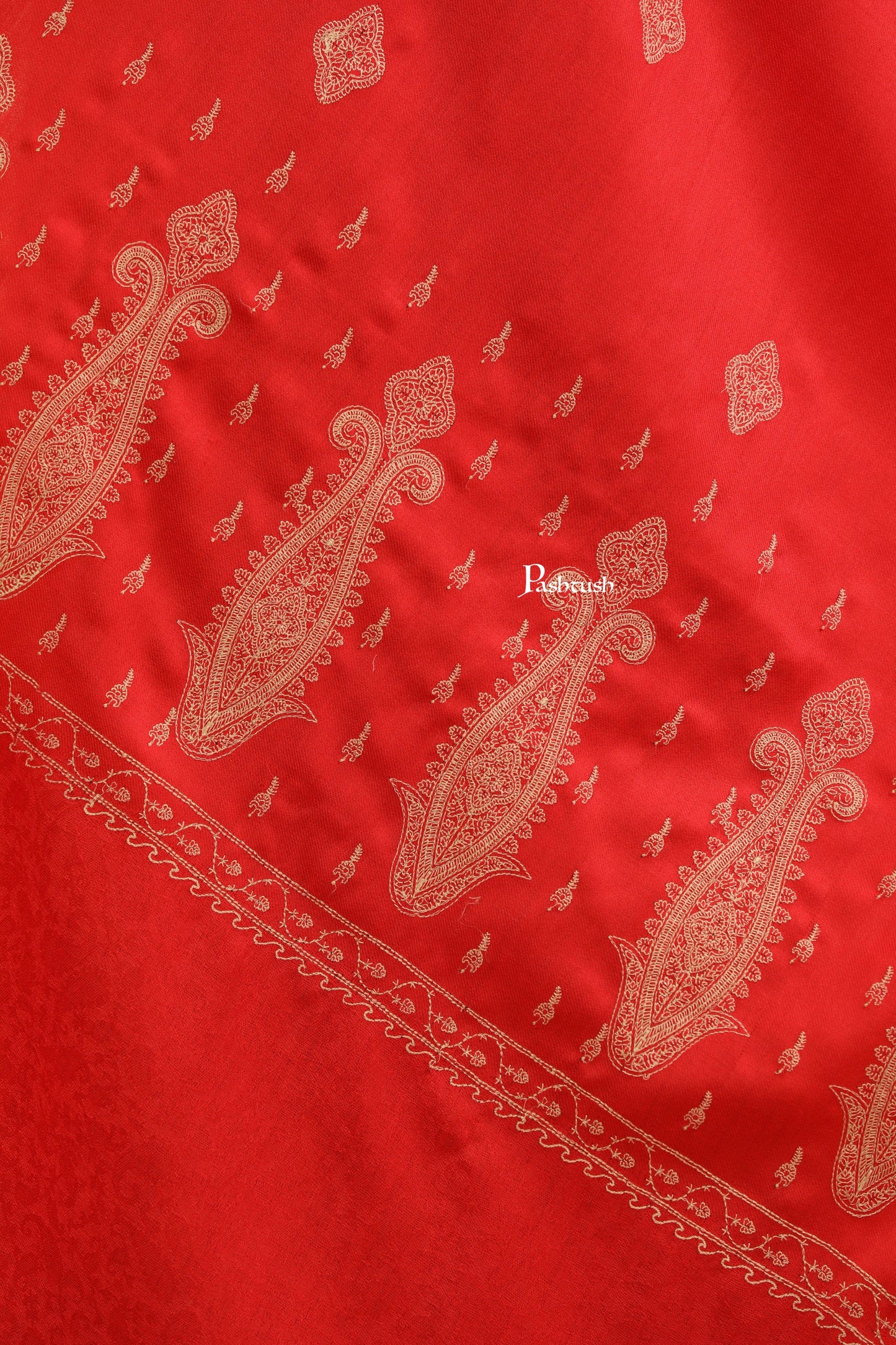 Pashtush India Womens Stoles Pashtush Womens Fine Wool Stole, Tone On Tone Embroidery Design, Red