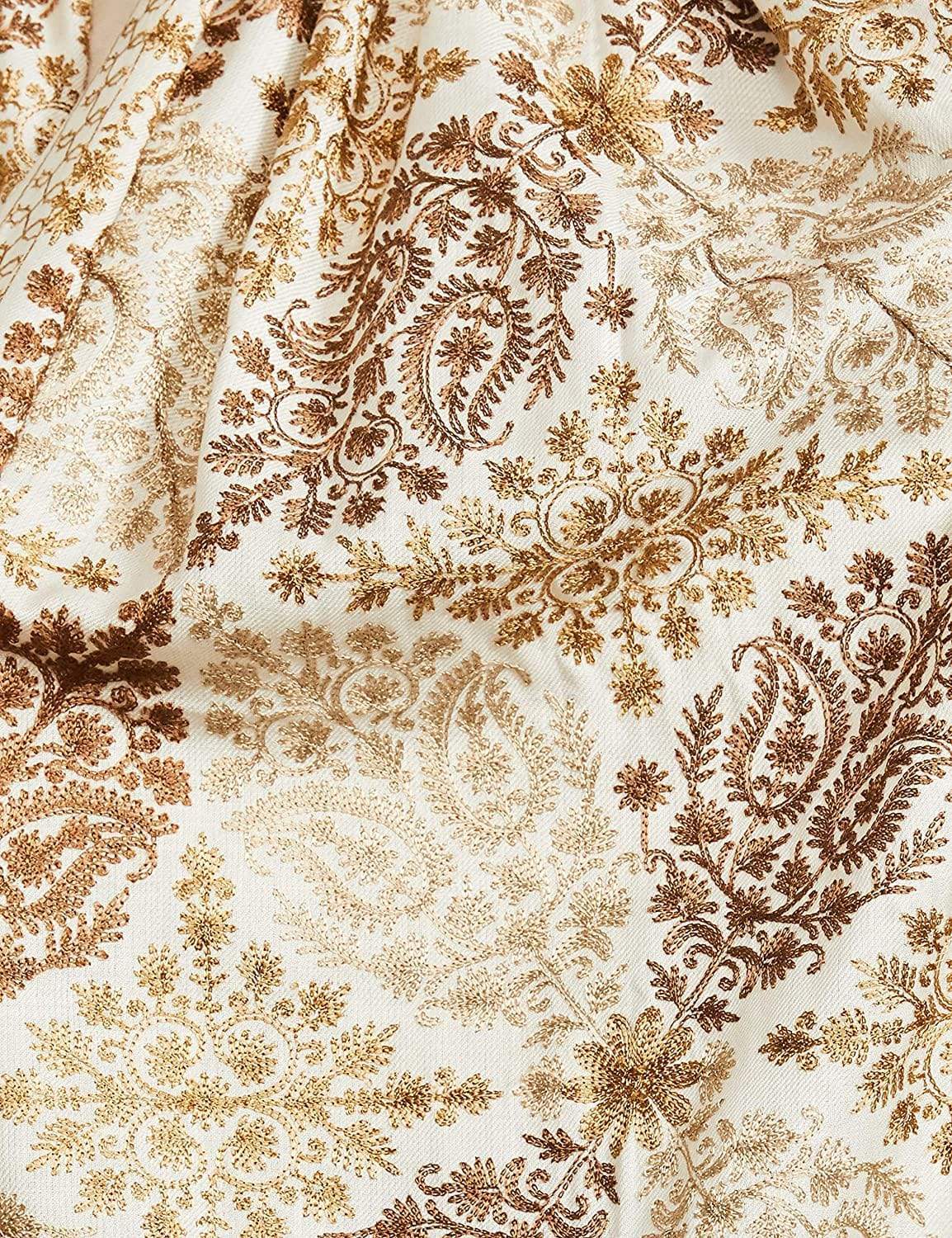 Pashtush India 70x200 Pashtush Womens Fine Woollen, Silky Nalki Embroidery Needlework Stole, White