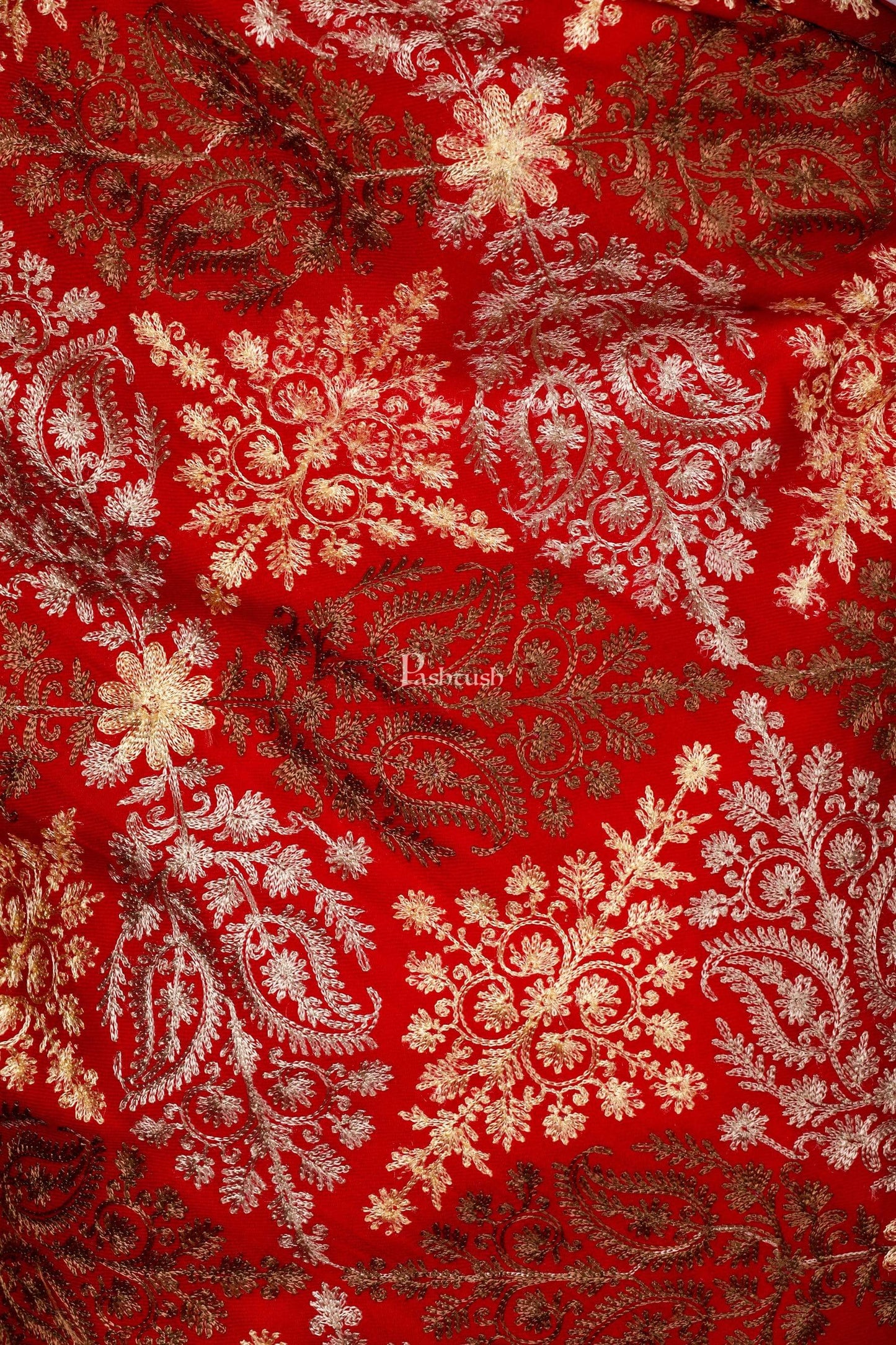 Pashtush Store Stole Pashtush Womens Fine Woollen, Silky Thread Nalki Embroidery Stole, Maroon
