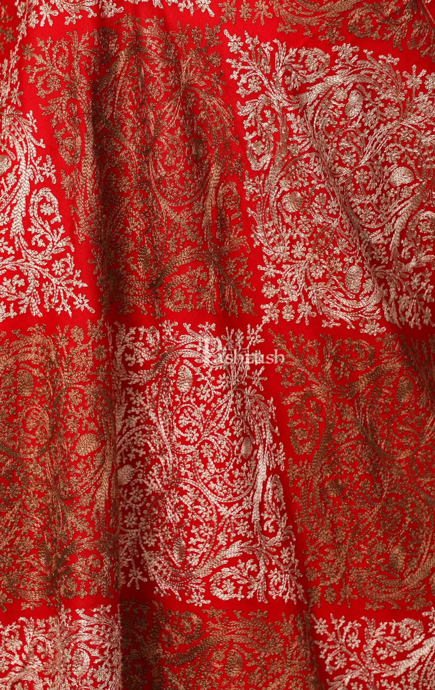 Pashtush Store Stole Pashtush Womens Fine Woollen, Silky Thread Nalki Embroidery Stole, red