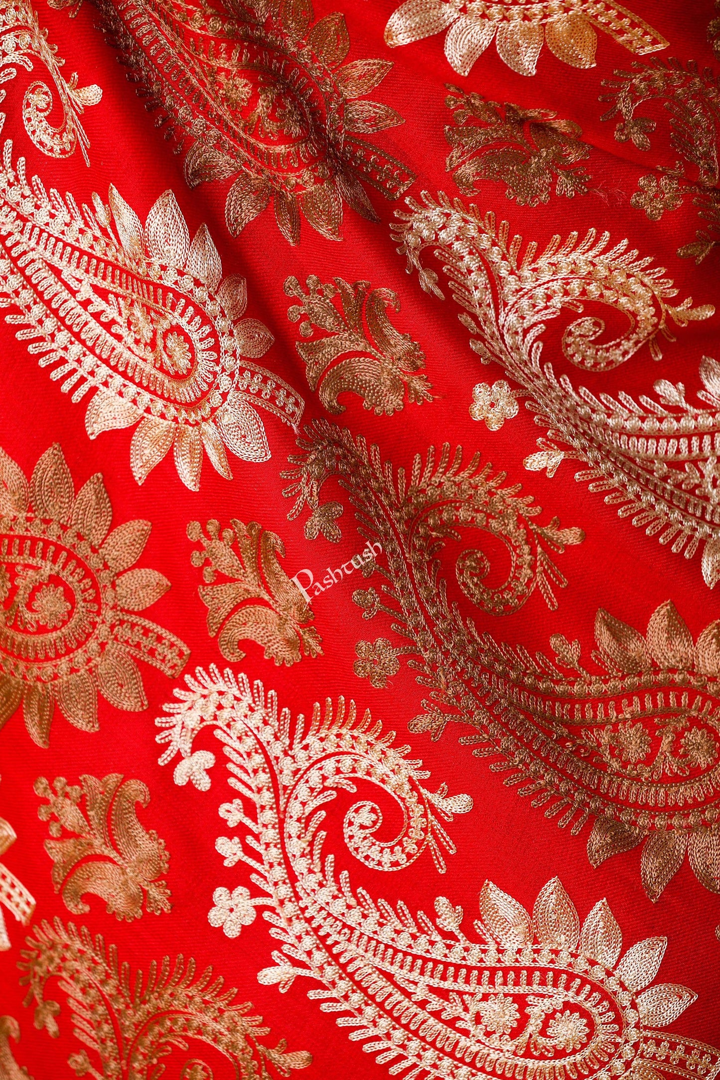 Pashtush Store Stole Pashtush Womens Fine Woollen, Silky Thread Nalki Embroidery Stole, red