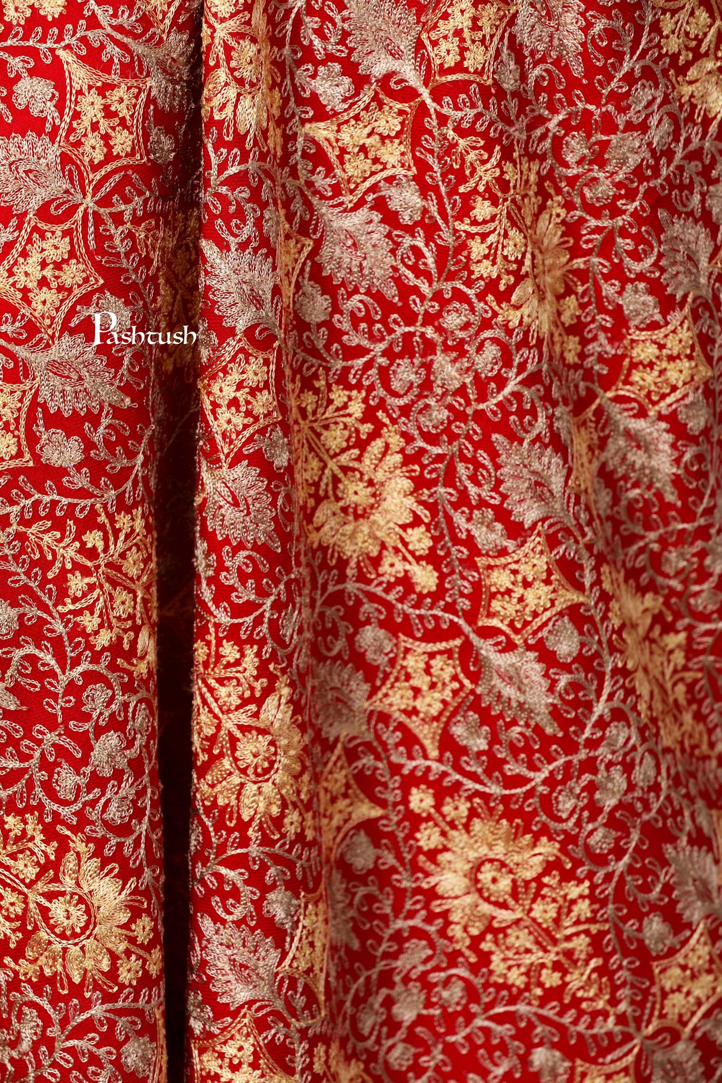 Pashtush Store Stole Pashtush Womens Fine Woollen, Silky Thread Nalki Embroidery Stole, Red
