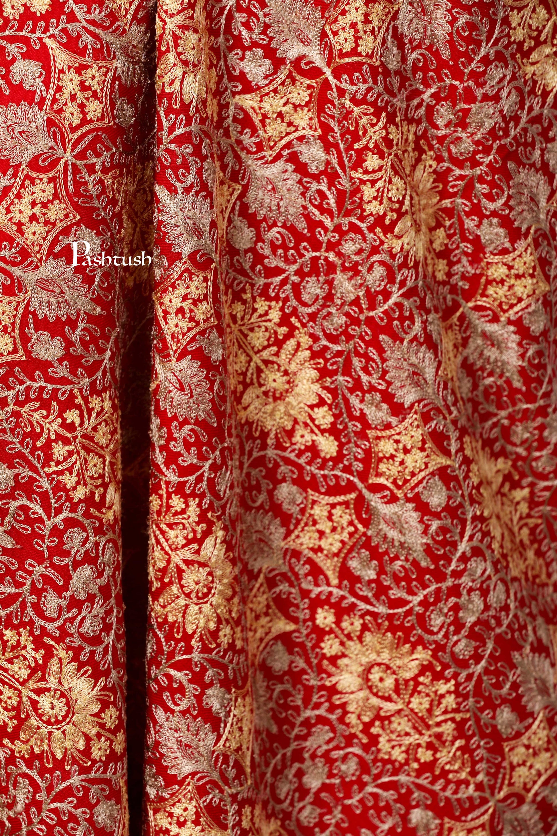 Pashtush Store Stole Pashtush Womens Fine Woollen, Silky Thread Nalki Embroidery Stole, Red