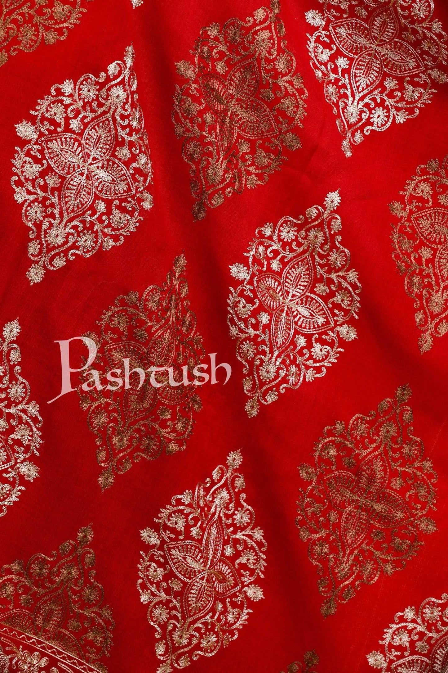 Pashtush India 70x200 Pashtush Womens Fine Woollen, Silky Thread Nalki Embroidery Stole, red
