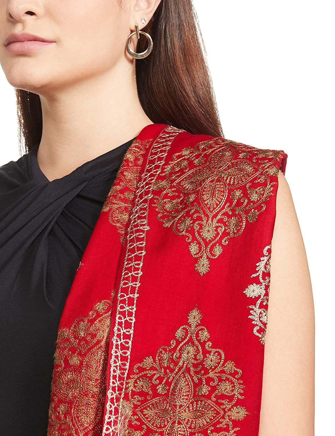 Pashtush India 70x200 Pashtush Womens Fine Woollen, Silky Thread Nalki Embroidery Stole, red