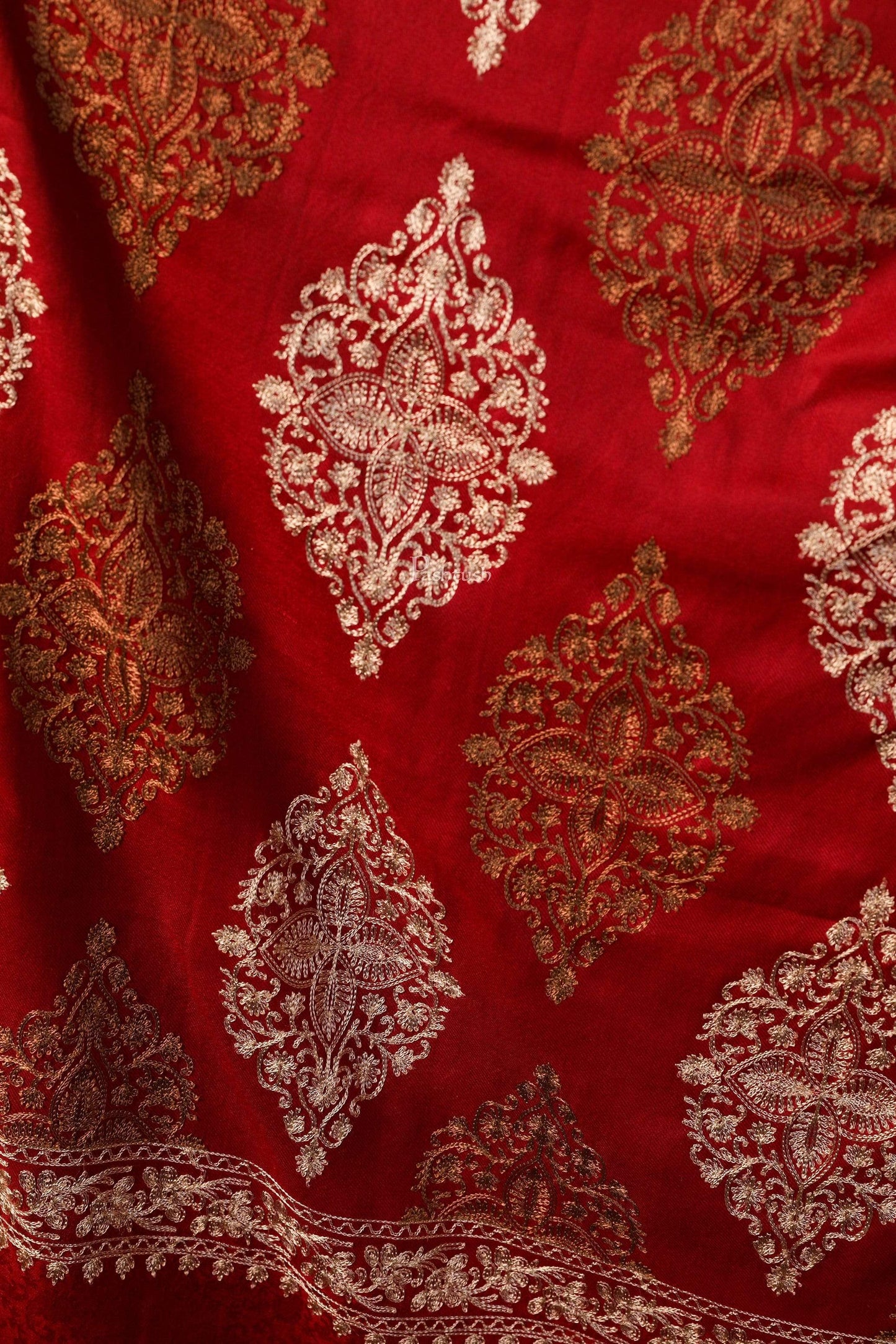 Pashtush India 70x200 Pashtush Womens Fine Woollen, Silky Thread Nalki Embroidery Stole, Red