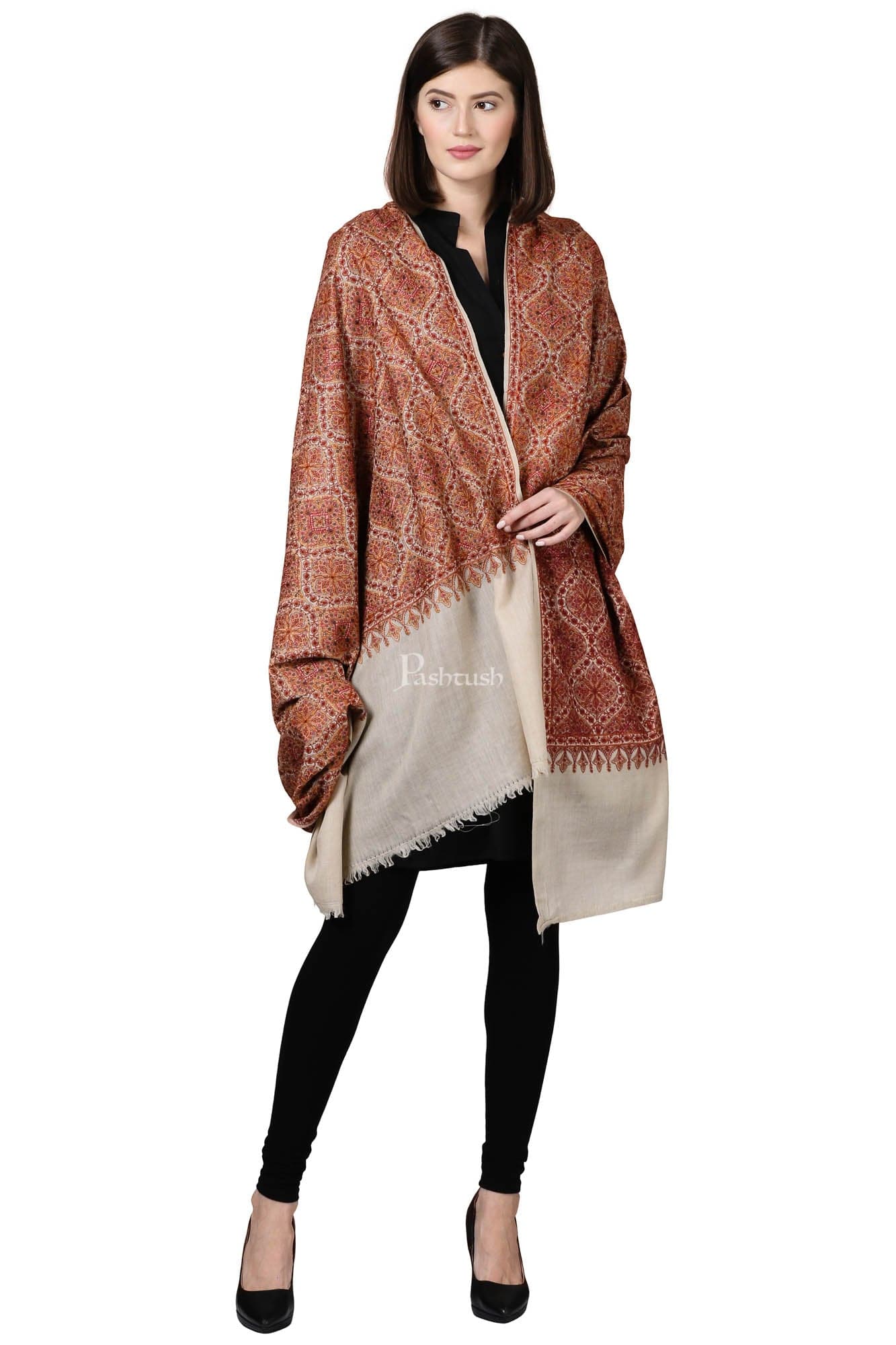 Pashtush India Womens Shawls Pashtush Womens Fineembroidery Shawl With Silk Thread Embroidery