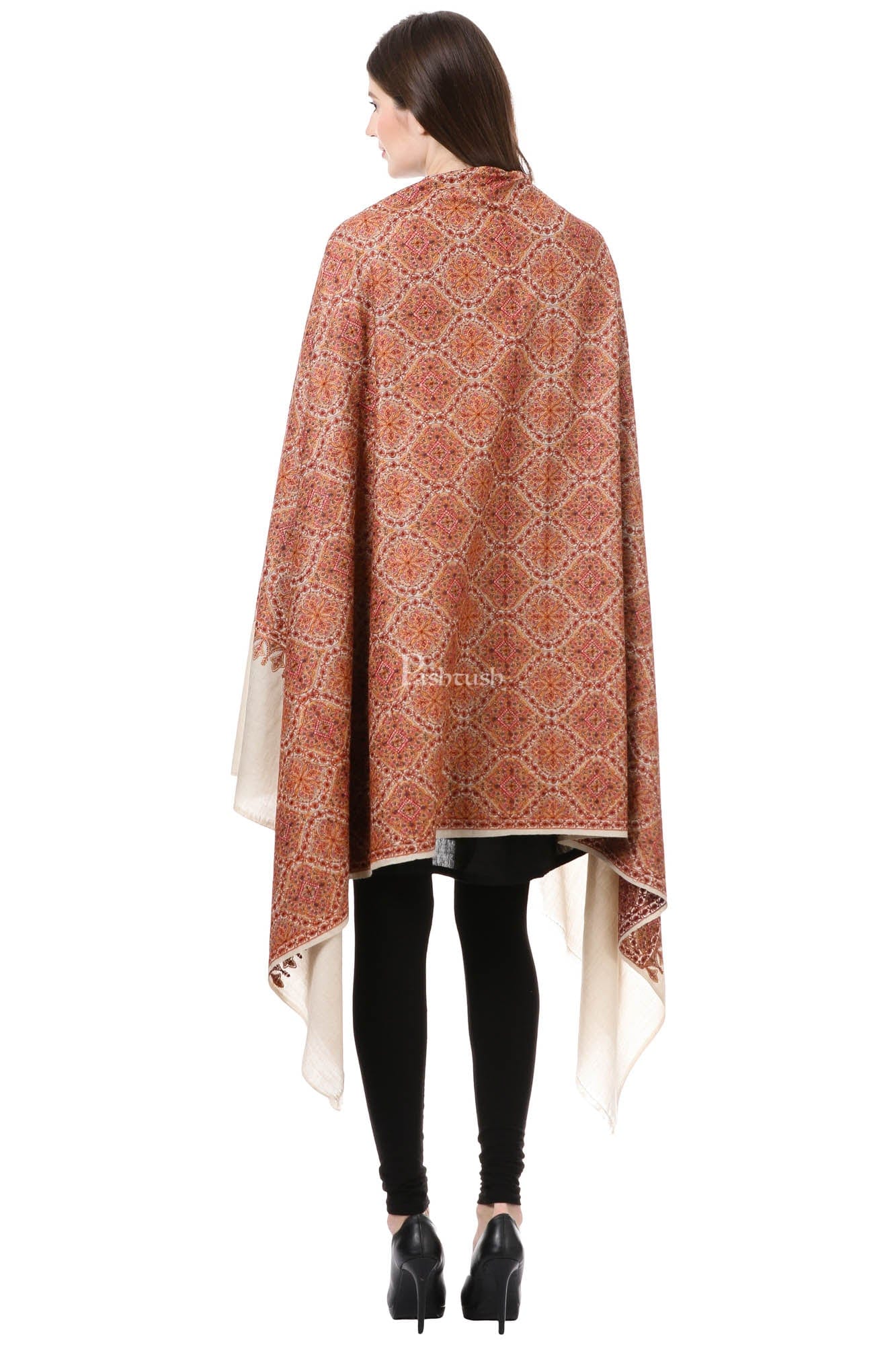 Pashtush India Womens Shawls Pashtush Womens Fineembroidery Shawl With Silk Thread Embroidery