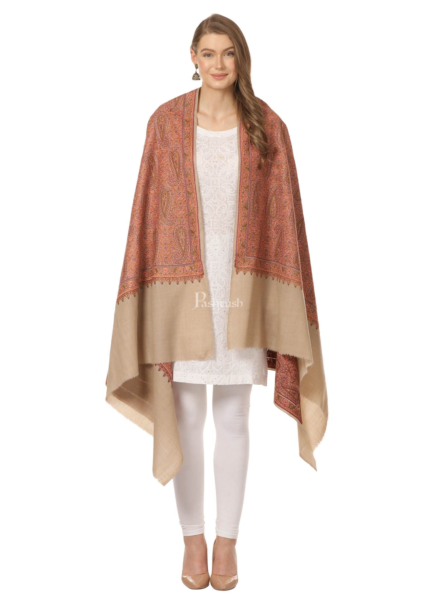 Pashtush India Womens Shawls Pashtush Womens Fineembroidery Shawl With Silk Thread Embroidery