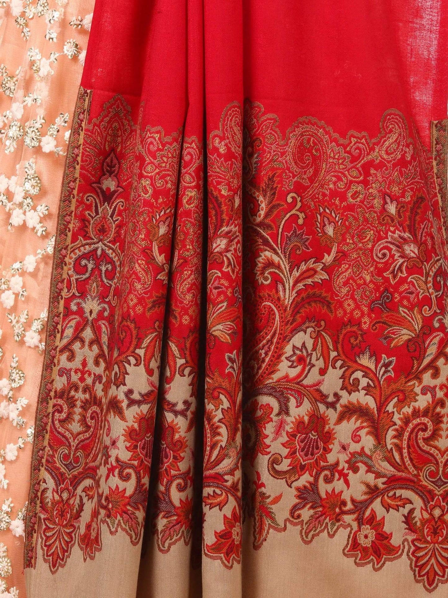 Pashtush Shawl Store Shawl Pashtush womens Floral Jacquard Shawl, Faux Pashmina Red