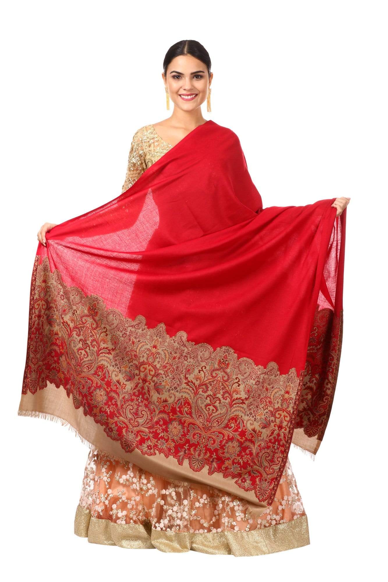 Pashtush India 100x200 Pashtush womens Floral Jacquard Shawl, Faux Pashmina Red
