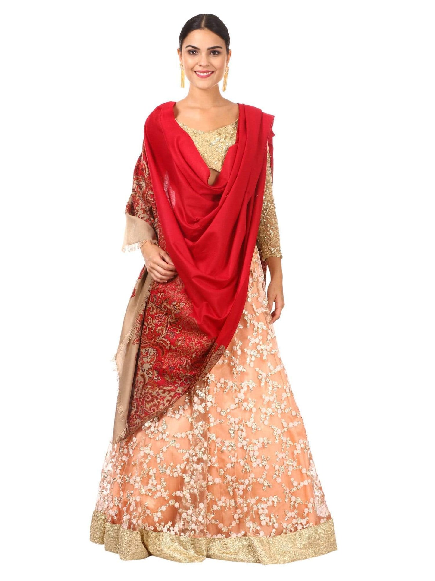 Pashtush India 100x200 Pashtush womens Floral Jacquard Shawl, Faux Pashmina Red