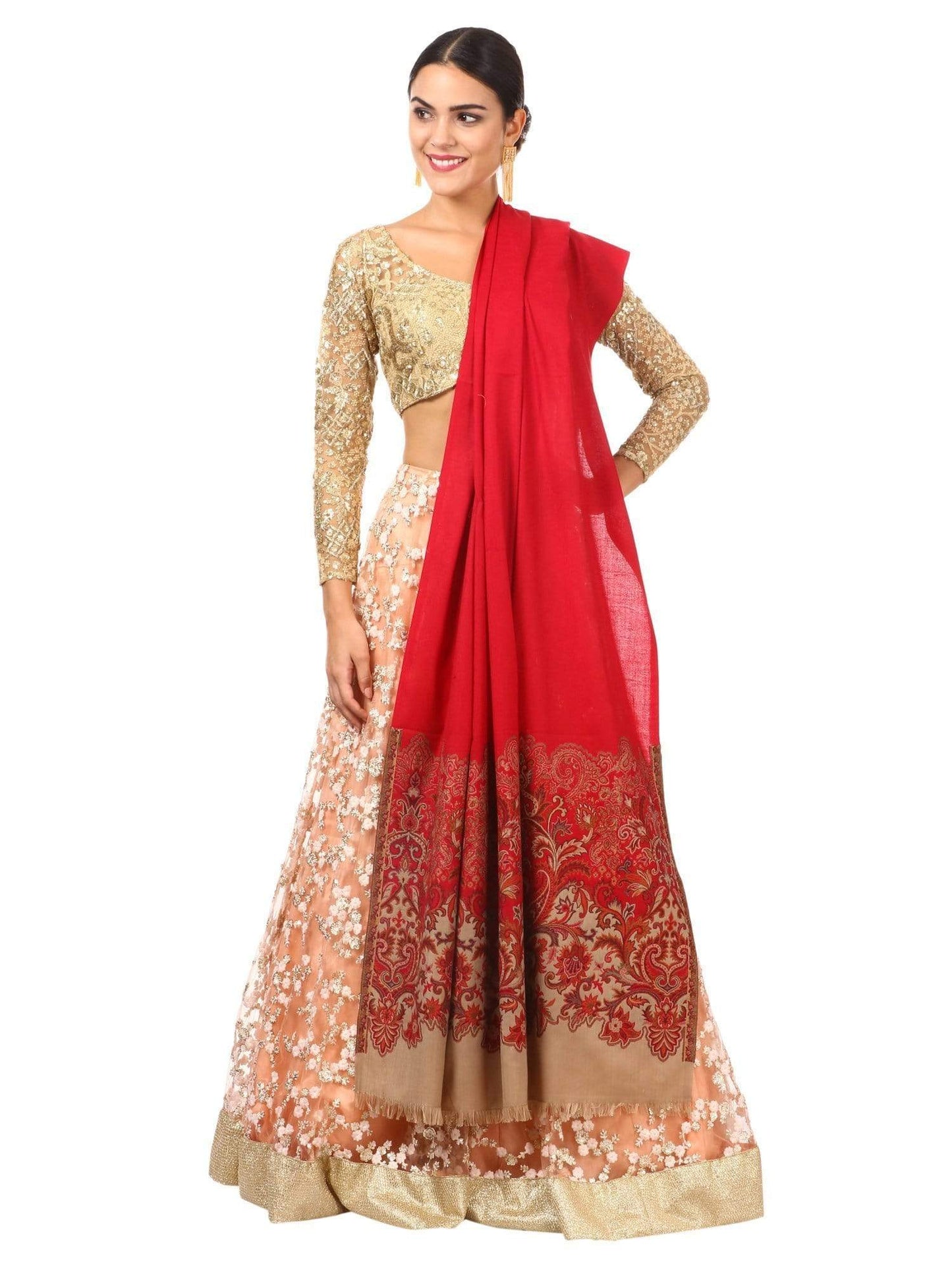 Pashtush India 100x200 Pashtush womens Floral Jacquard Shawl, Faux Pashmina Red