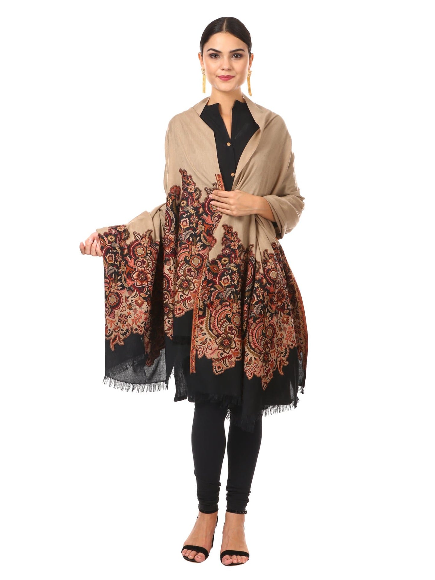 Pashtush India 100x200 Pashtush Womens Floral Jacquard Twin Coloured Shawl