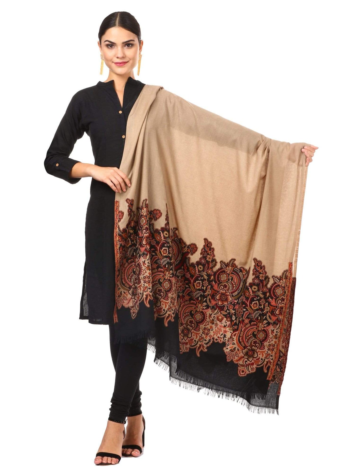 Pashtush India 100x200 Pashtush Womens Floral Jacquard Twin Coloured Shawl