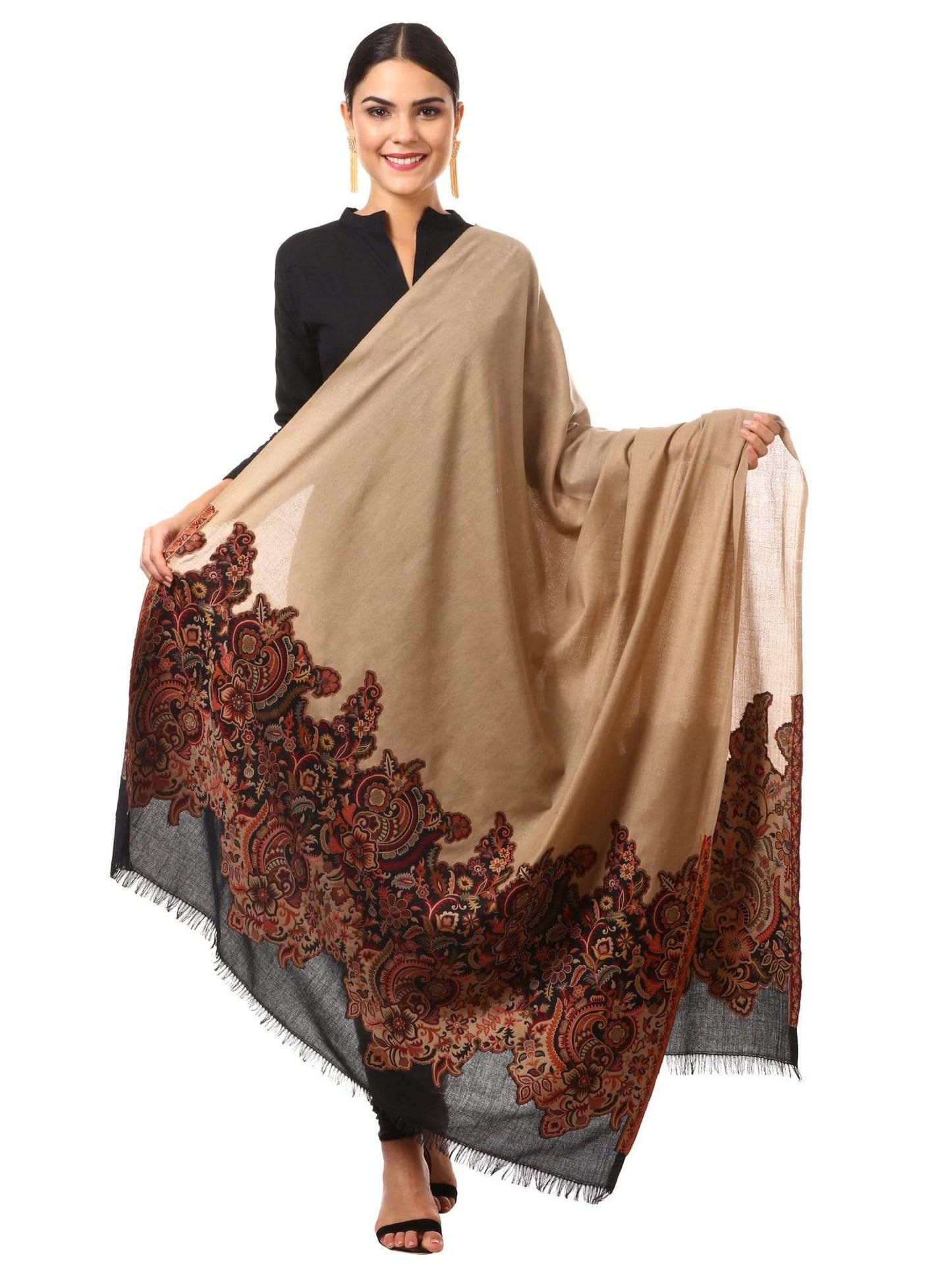 Pashtush India 100x200 Pashtush Womens Floral Jacquard Twin Coloured Shawl