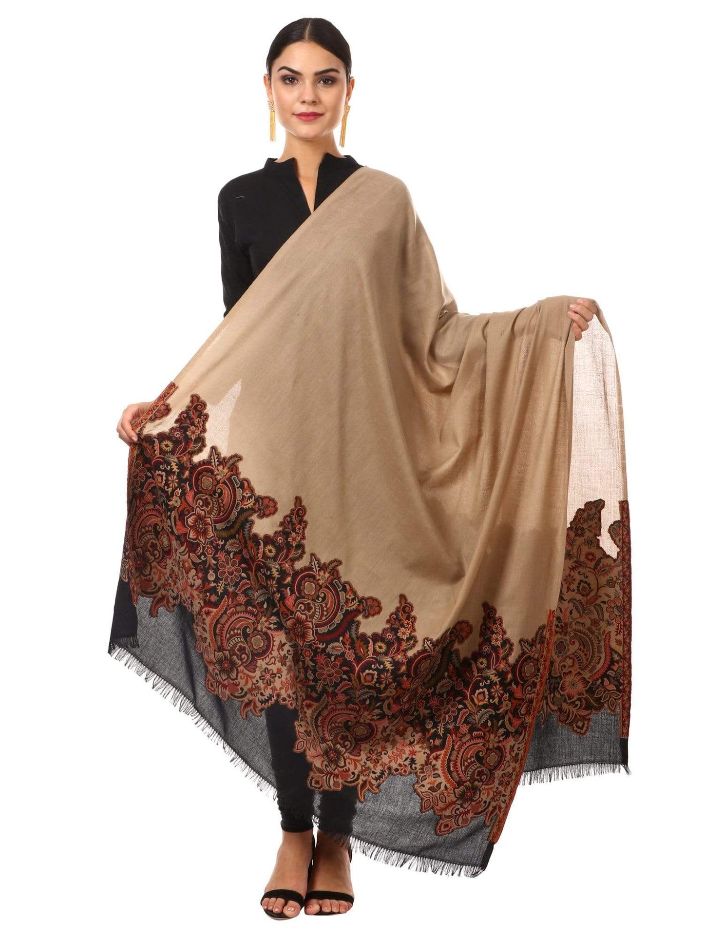 Pashtush India 100x200 Pashtush Womens Floral Jacquard Twin Coloured Shawl