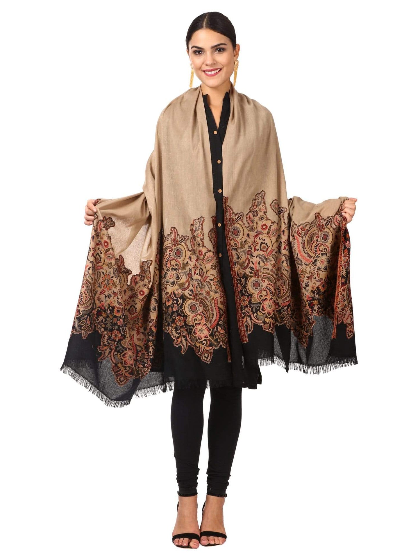 Pashtush India 100x200 Pashtush Womens Floral Jacquard Twin Coloured Shawl