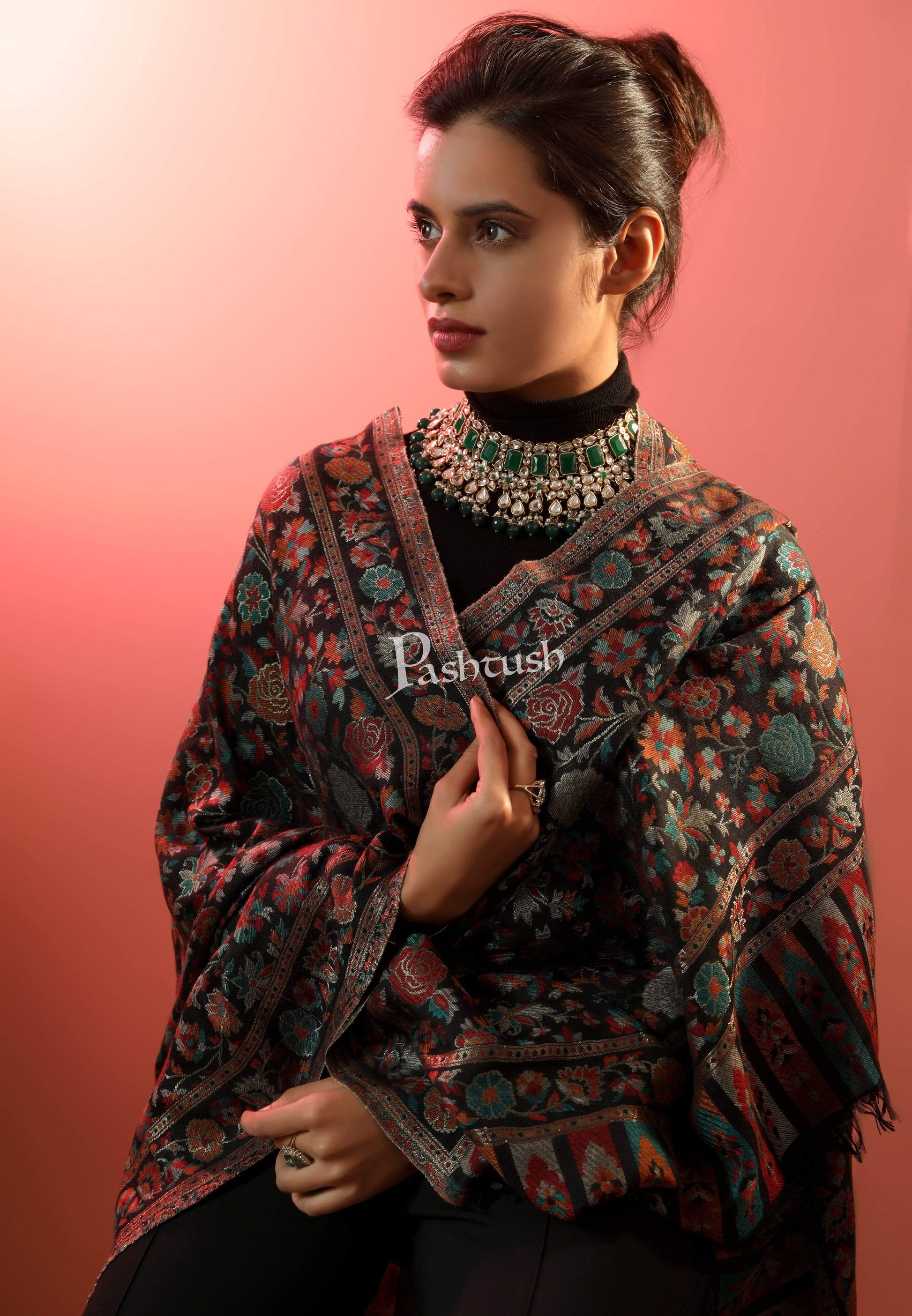 Pashtush Store Shawl Pashtush Womens Gulaabdar Kaani Shawl, Woollen, Faux Pashmina Shawl