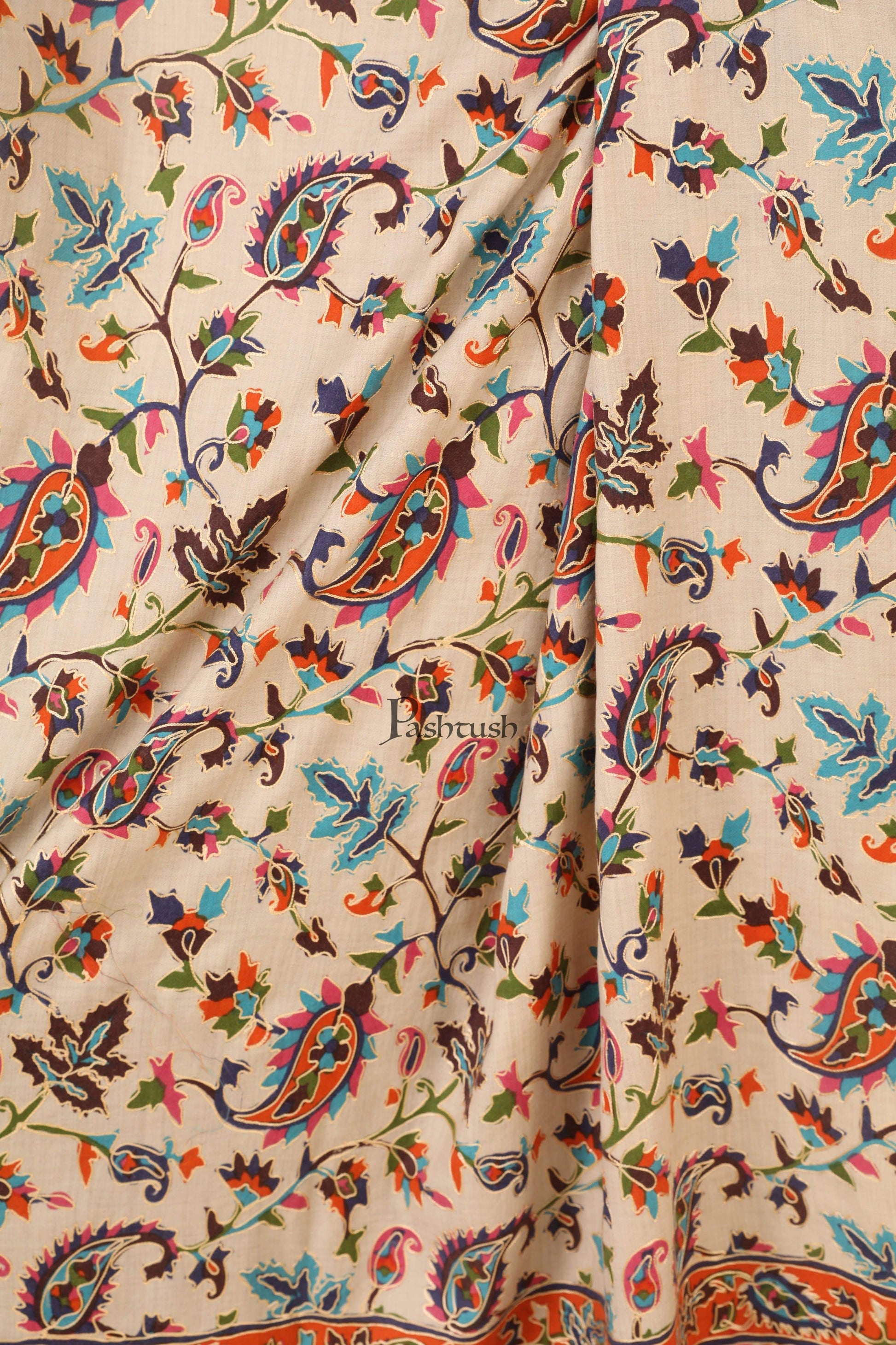Pashtush India 100x200 Pashtush Womens Hand Embroidered Kalamkari Shawl, Fine Wool