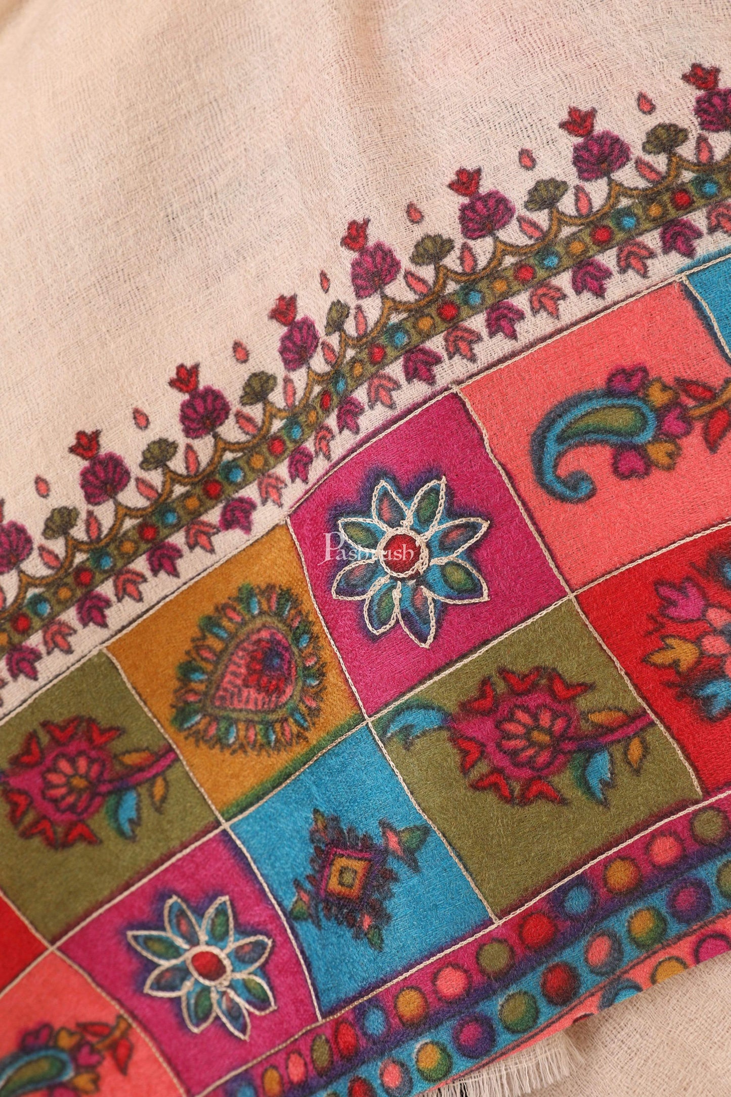 Pashtush India 114x228 Pashtush Womens Hand Embroidered Kalamkari Shawl, Fine Wool