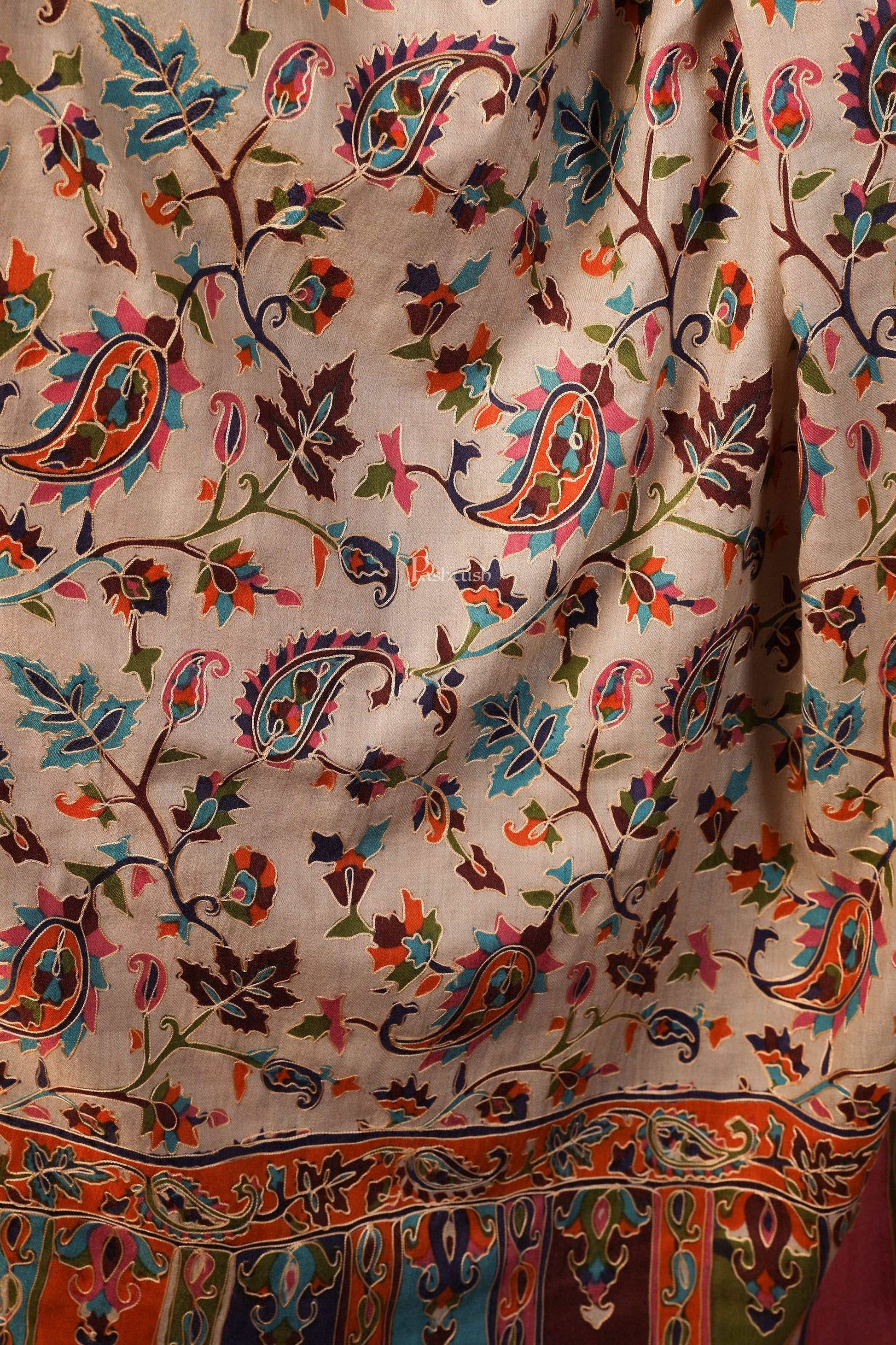 Pashtush India 114x228 Pashtush Womens Hand Embroidered Kalamkari Shawl, Fine Wool