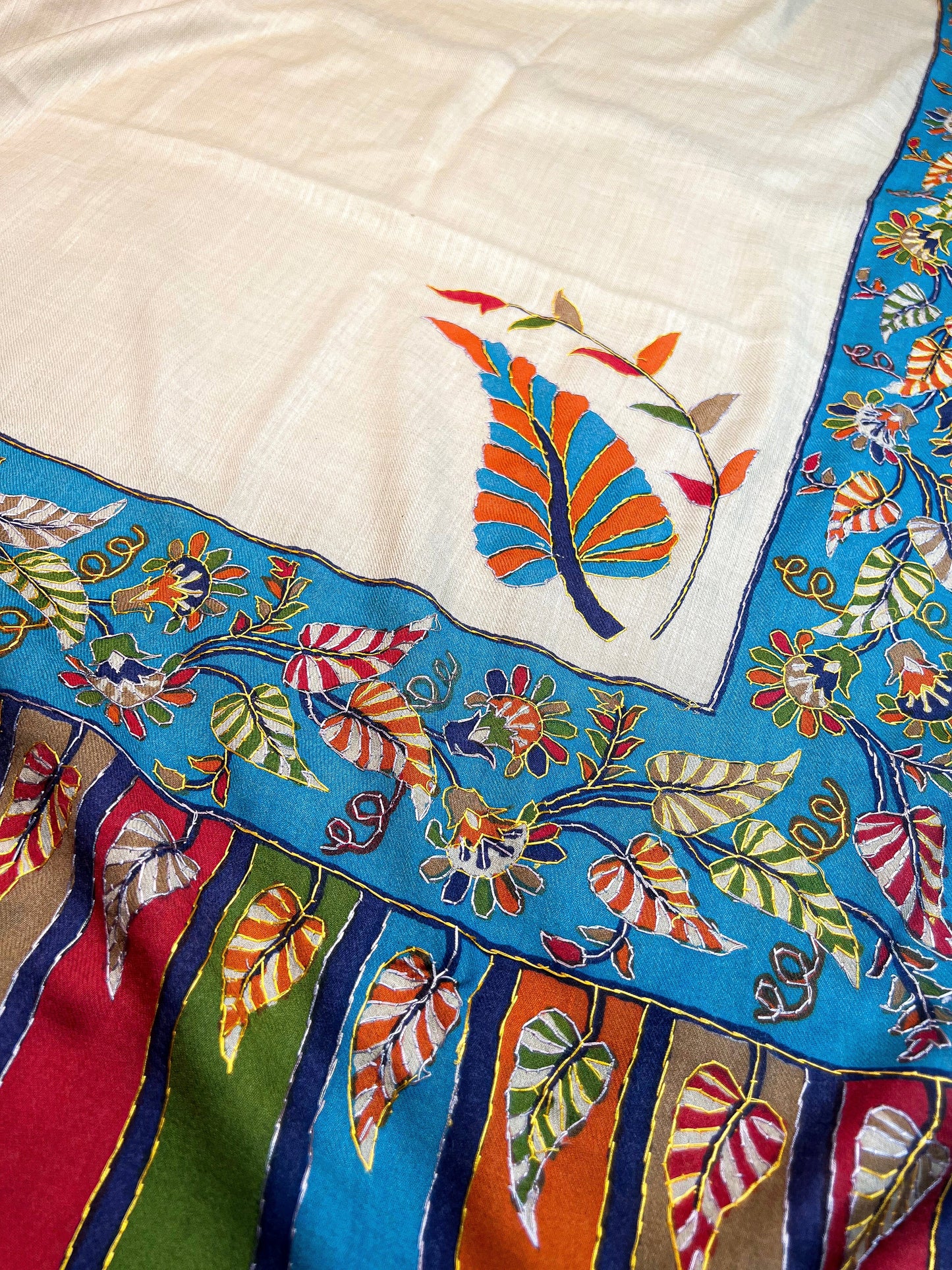 Pashtush India Womens Shawls Pashtush Womens Hand Embroidered Kalamkari Shawl, Fine Wool, Large Size