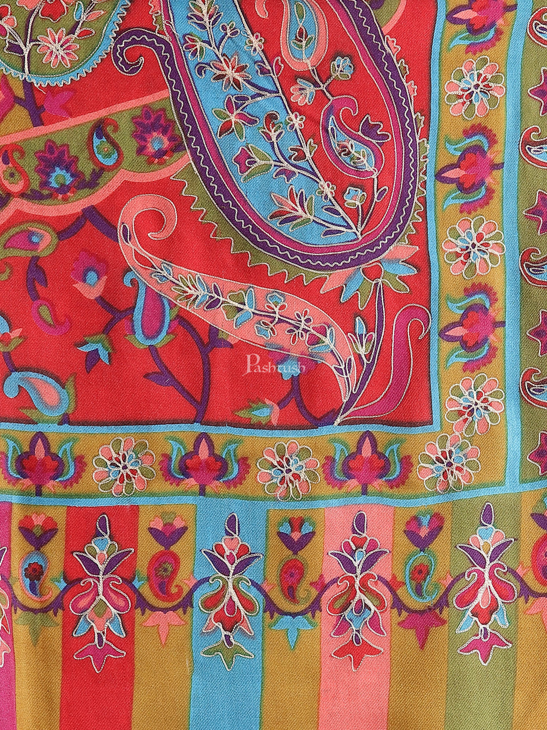 Pashtush India Womens Shawls Pashtush Womens Hand Embroidered Kalamkari Shawl, Soft And Warm, Light Weight Fine Wool