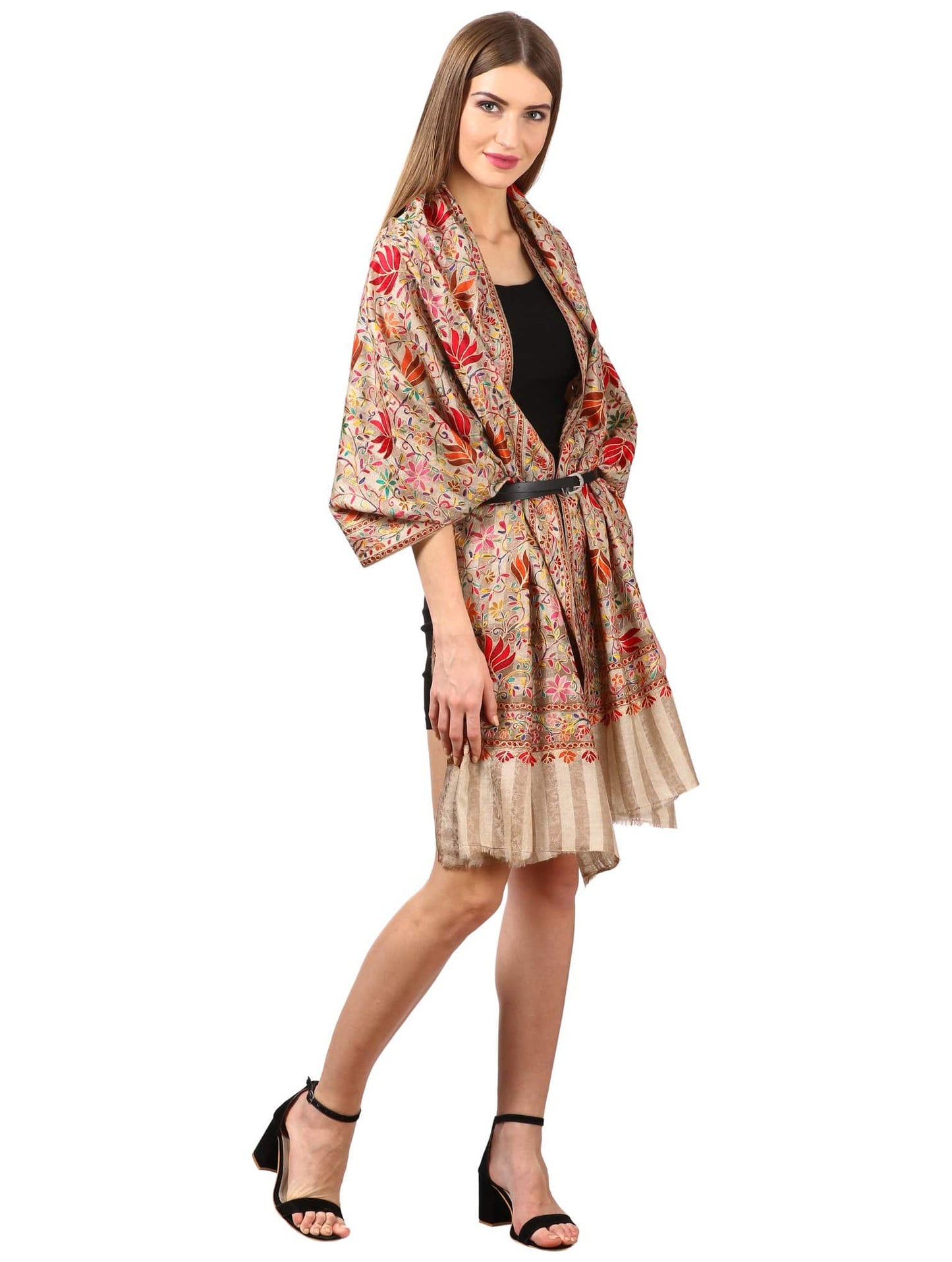 Pashtush Womens Hand Embroidery Nalki Stole, Multicoloured