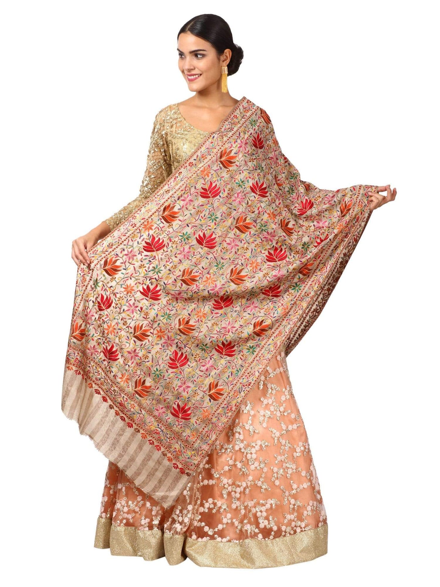 Pashtush Womens Hand Embroidery Nalki Stole, Multicoloured