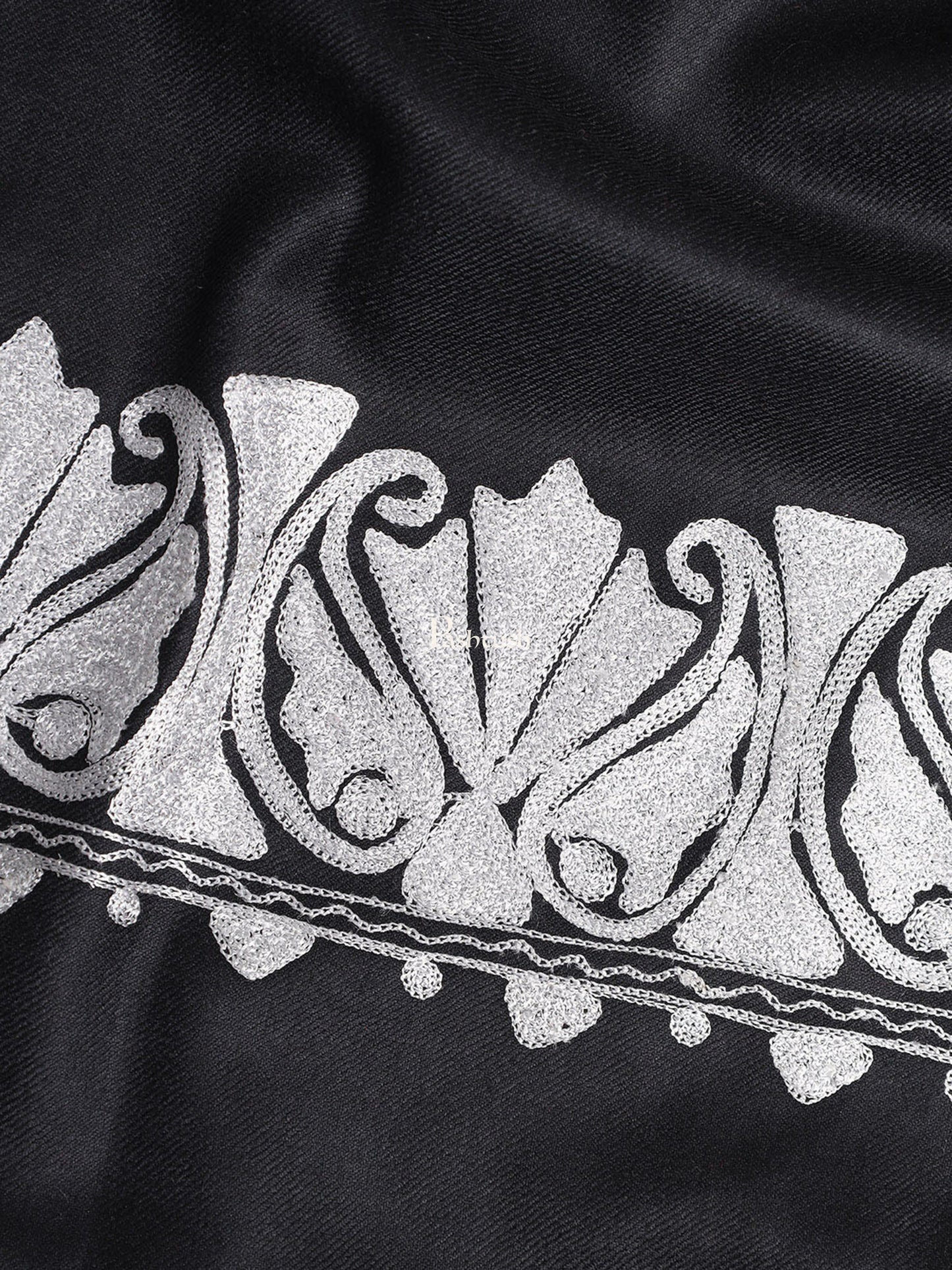 Pashtush India Womens Shawls Pashtush Womens Hand Embroidery Shawl, Border Design With Tilla Zari Work - Black