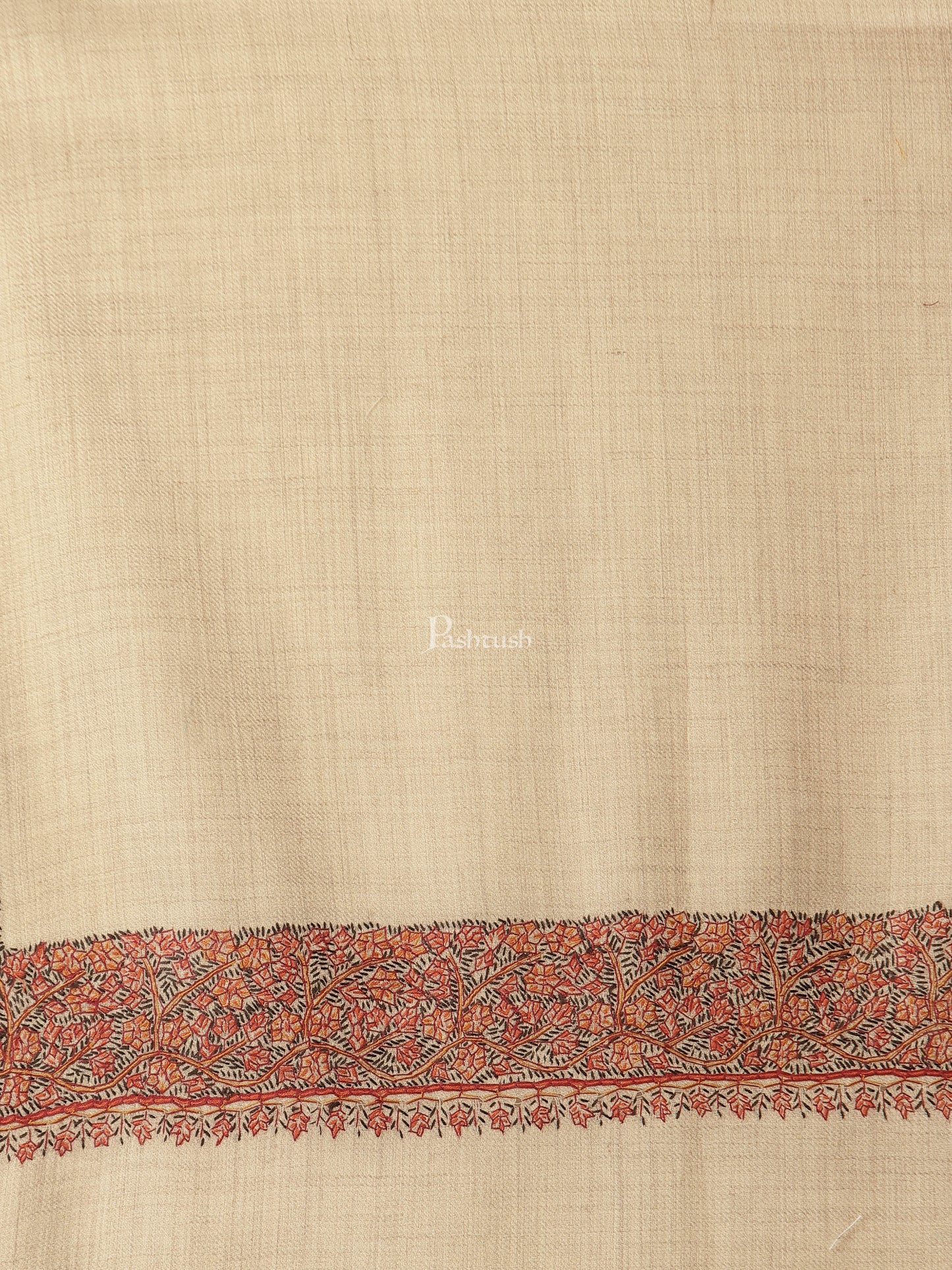 Pashtush India Womens Shawls Pashtush Womens Hand Embroidery Shawl, Fine Wool Shawls, Beige