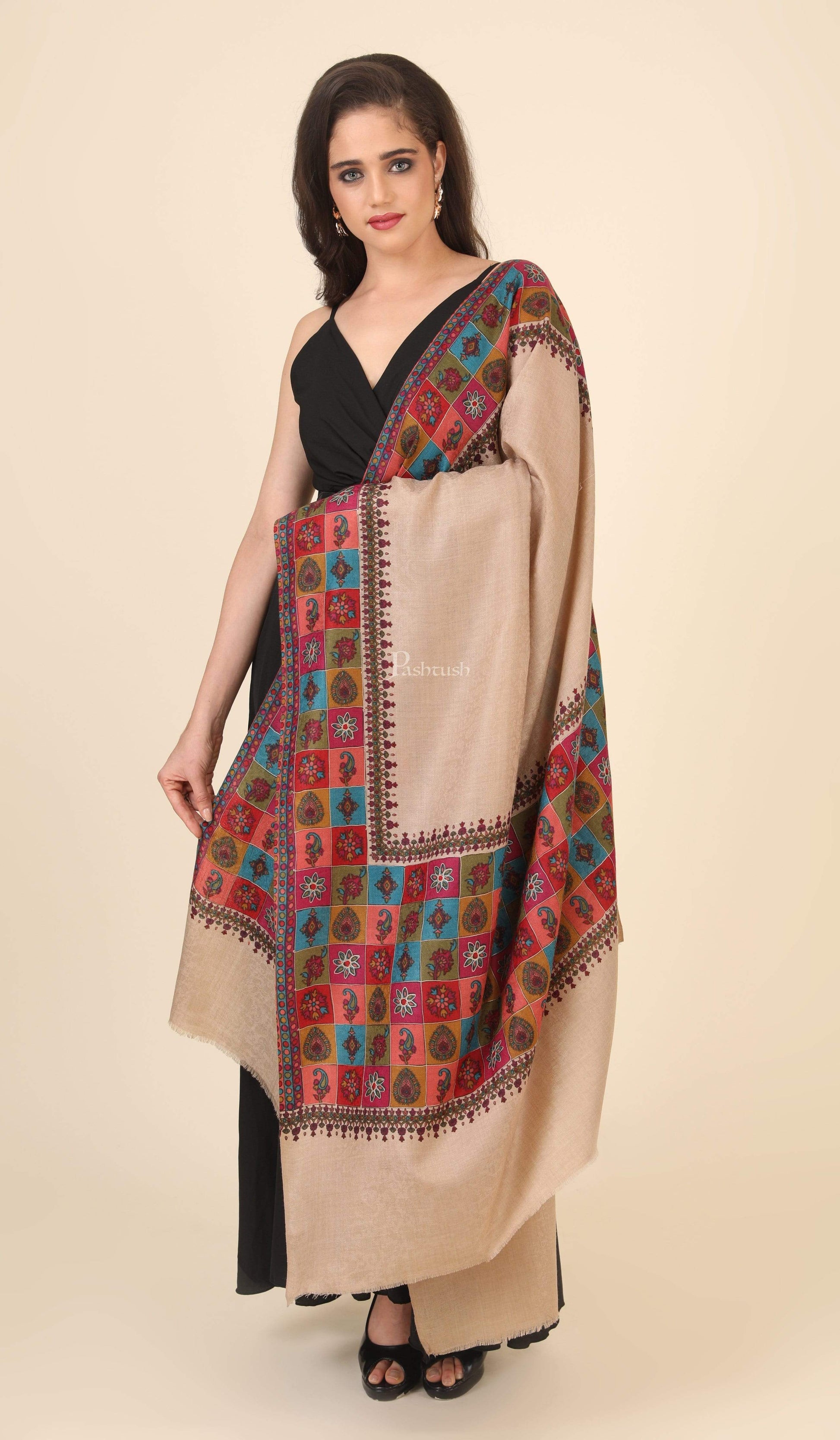 Pashtush India 100x200 Pashtush Womens Handworked, Painted Kalamkari Embroidery Shawl