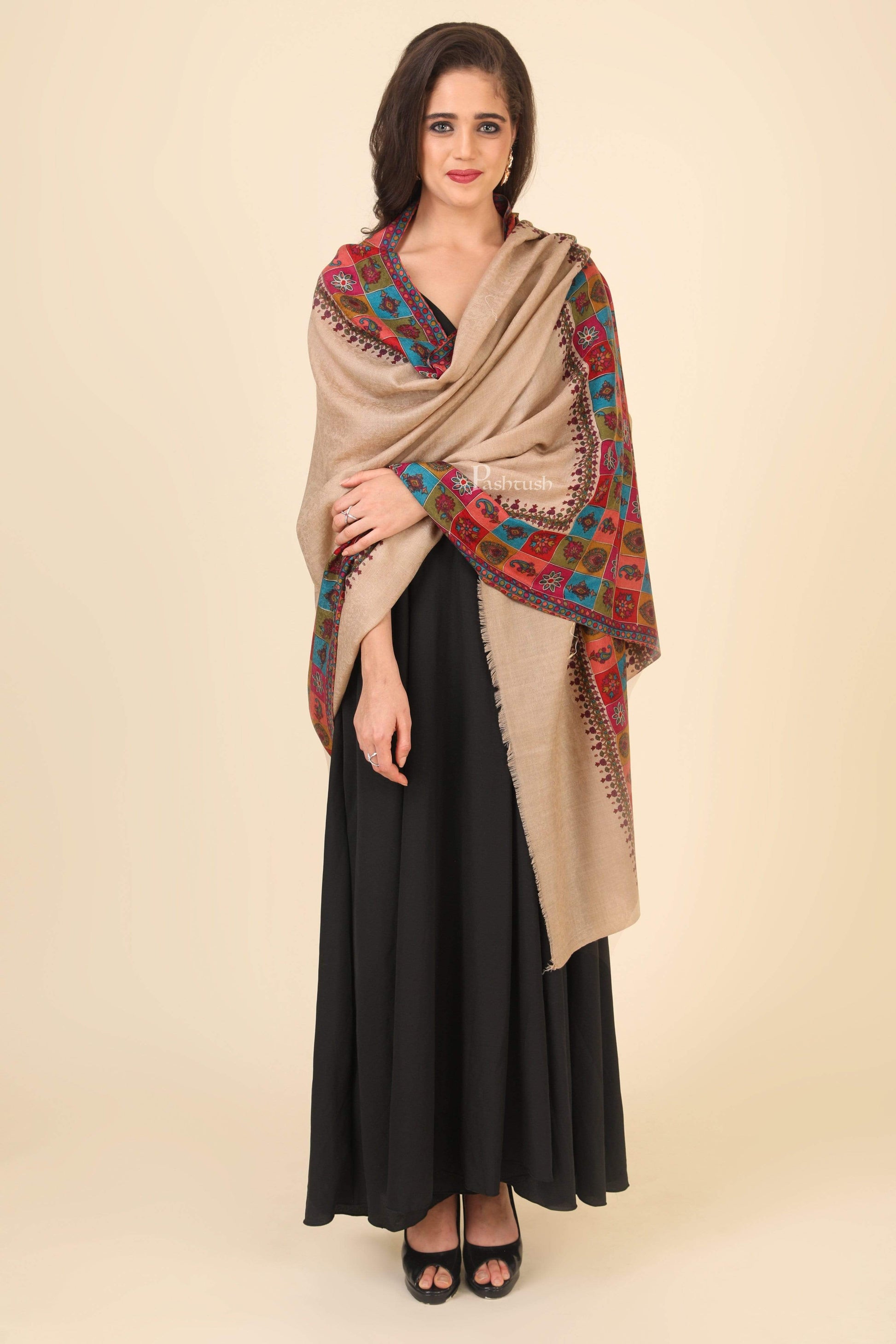 Pashtush India 100x200 Pashtush Womens Handworked, Painted Kalamkari Embroidery Shawl