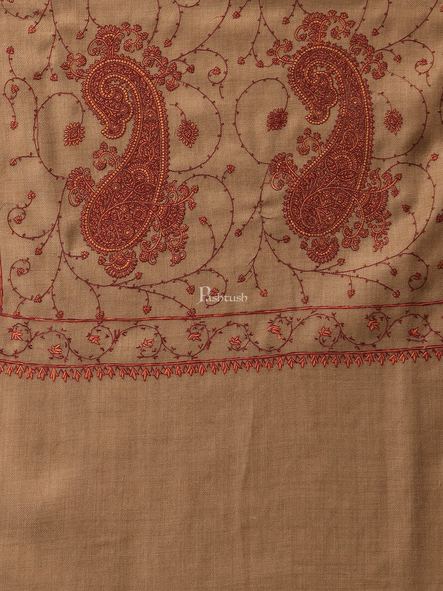 Pashtush India Womens Shawls Pashtush Womens Jaal Embroidery Shawl, Large Size, Taupe