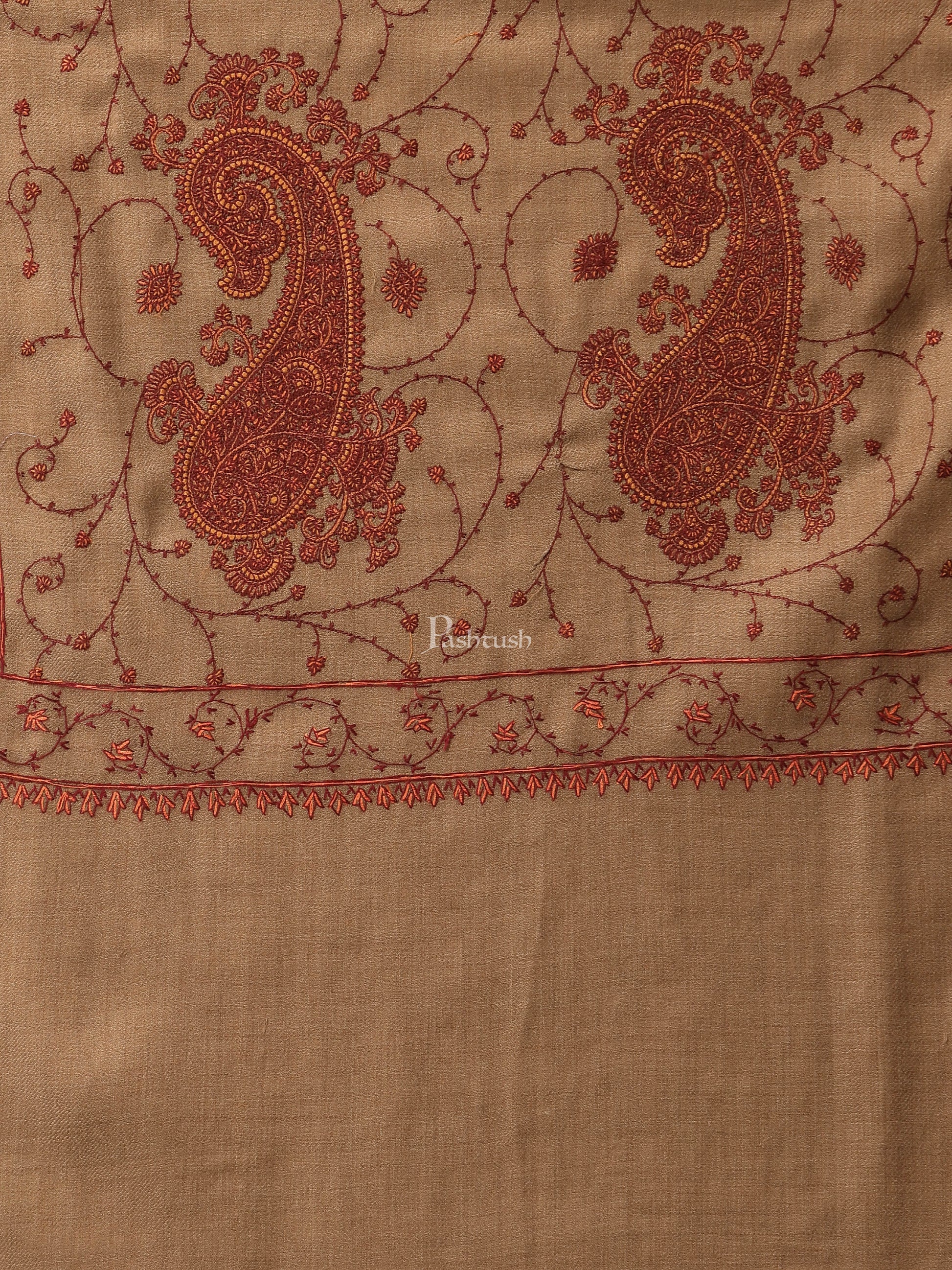 Pashtush India Womens Shawls Pashtush Womens Jaal Embroidery Shawl, Large Size, Taupe