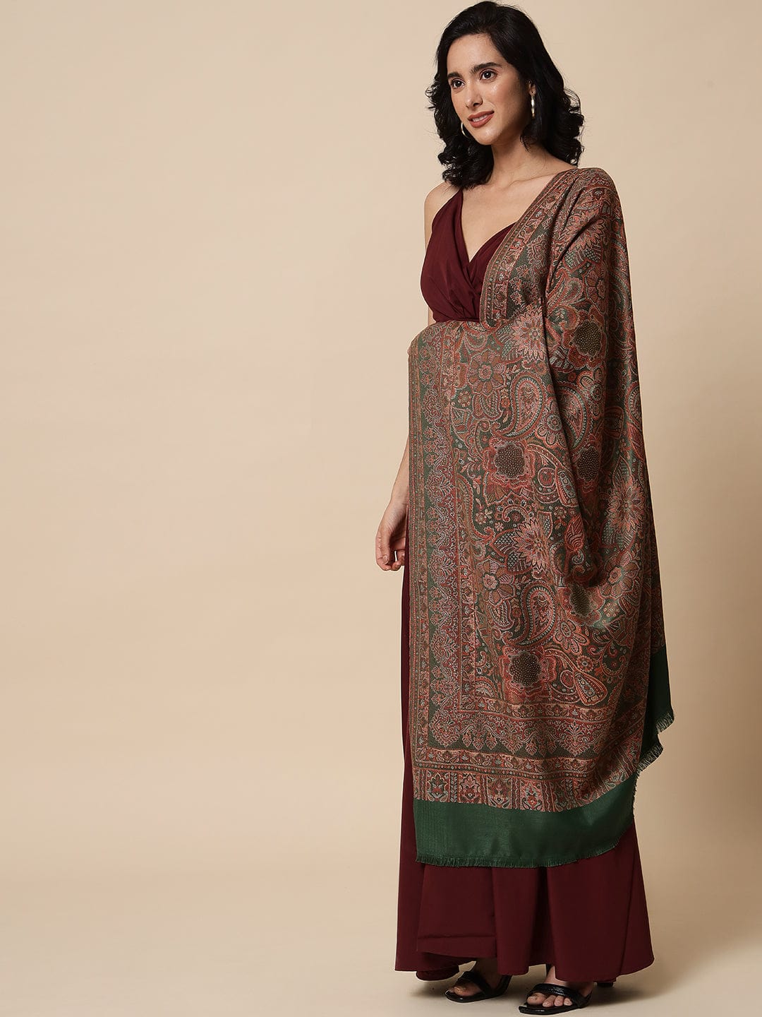 Pashtush India Womens Shawls Pashtush Womens, Jamawar Shawl, Faux Pashmina, Soft and Warm, Deep Green