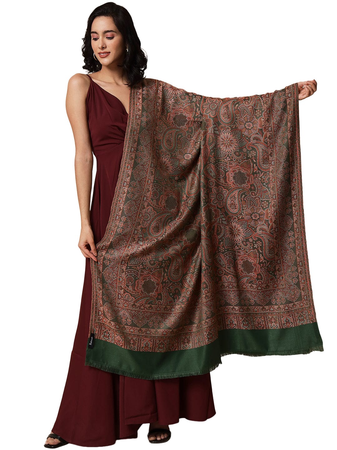 Pashtush India Womens Shawls Pashtush Womens, Jamawar Shawl, Faux Pashmina, Soft and Warm, Deep Green