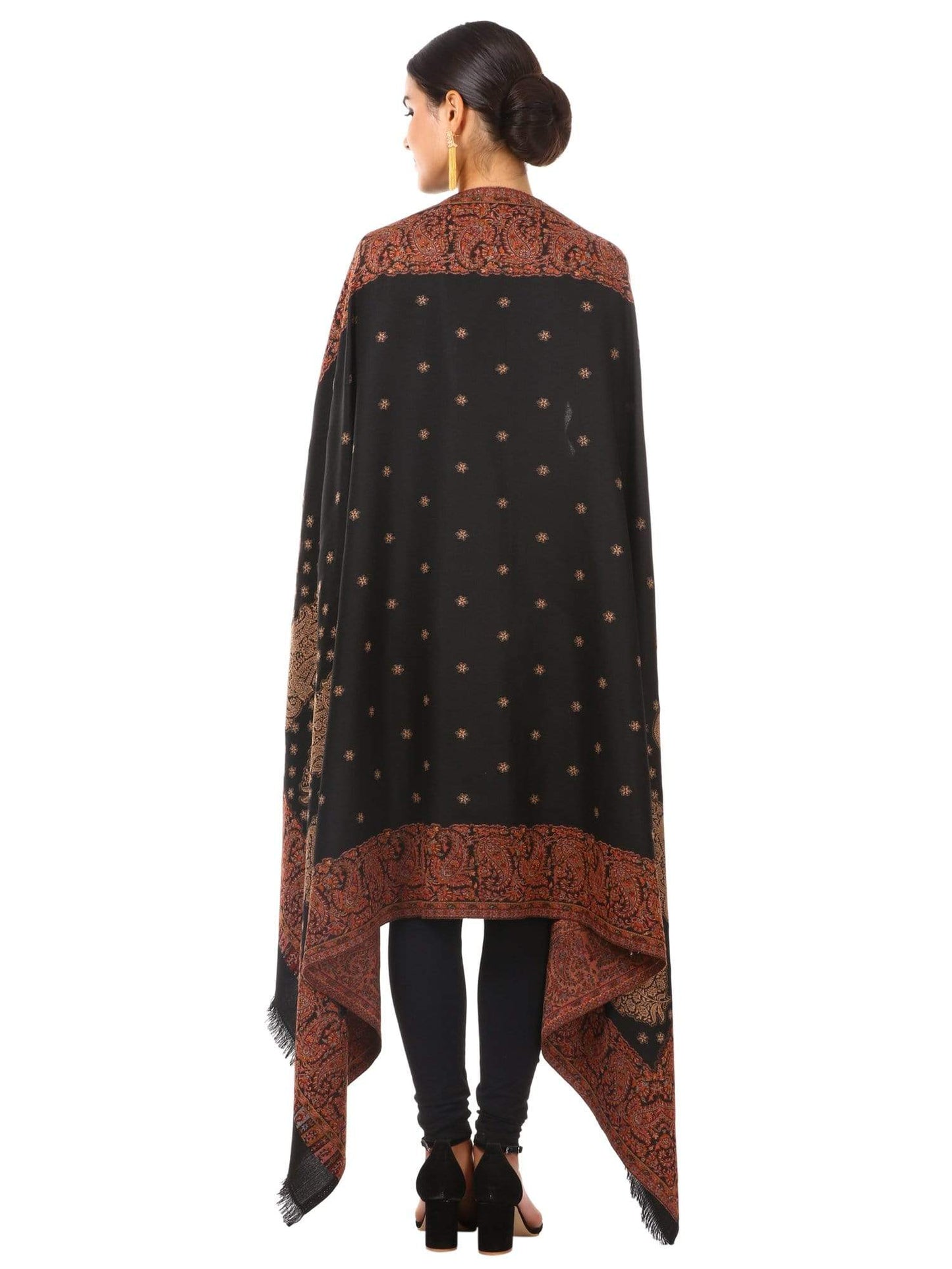 Pashtush Shawl Store Shawl Pashtush Womens Jamawar Shawl, Soft Faux Pashmina Black