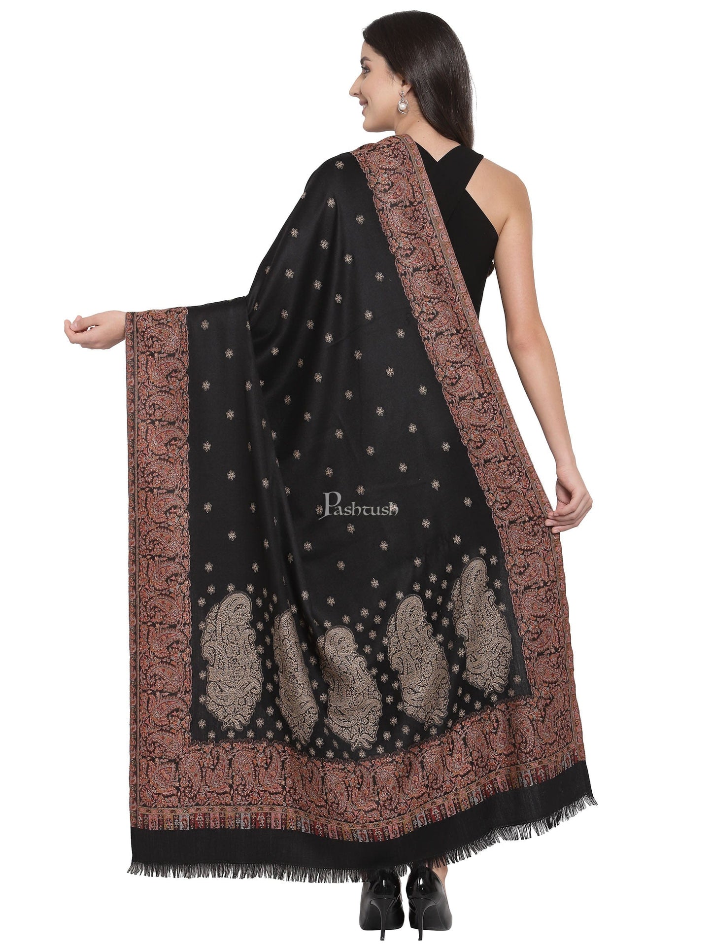 Pashtush India Womens Shawls Pashtush Womens Jamawar Shawl, Soft Faux Pashmina Black