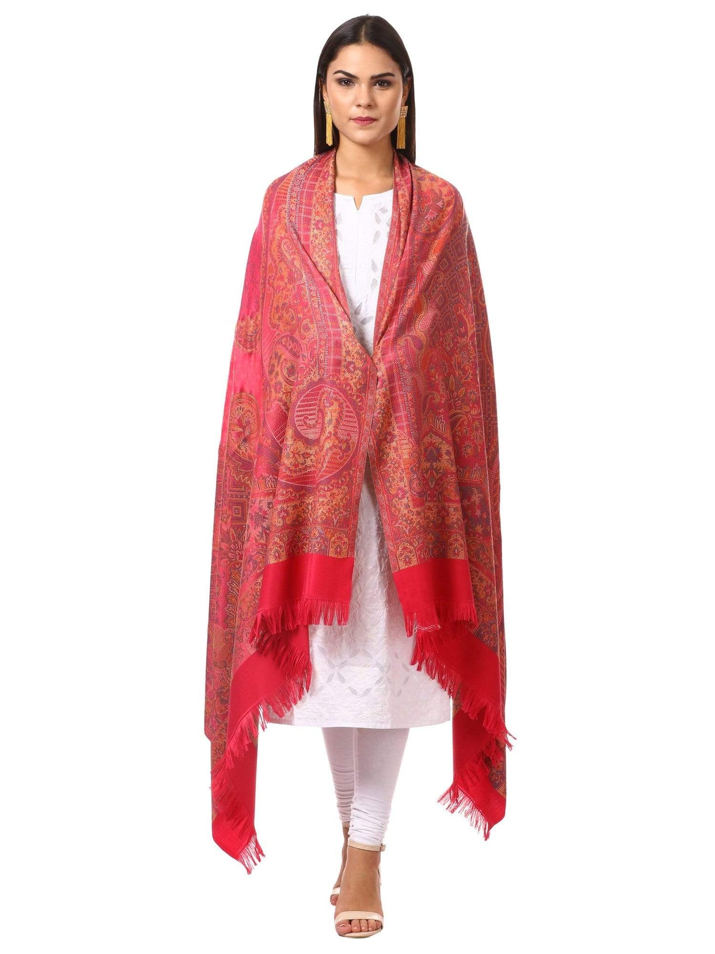 Pashtush Shawl Store Shawl Pashtush womens Jamawar Shawl, Soft Faux Pashmina - Pink