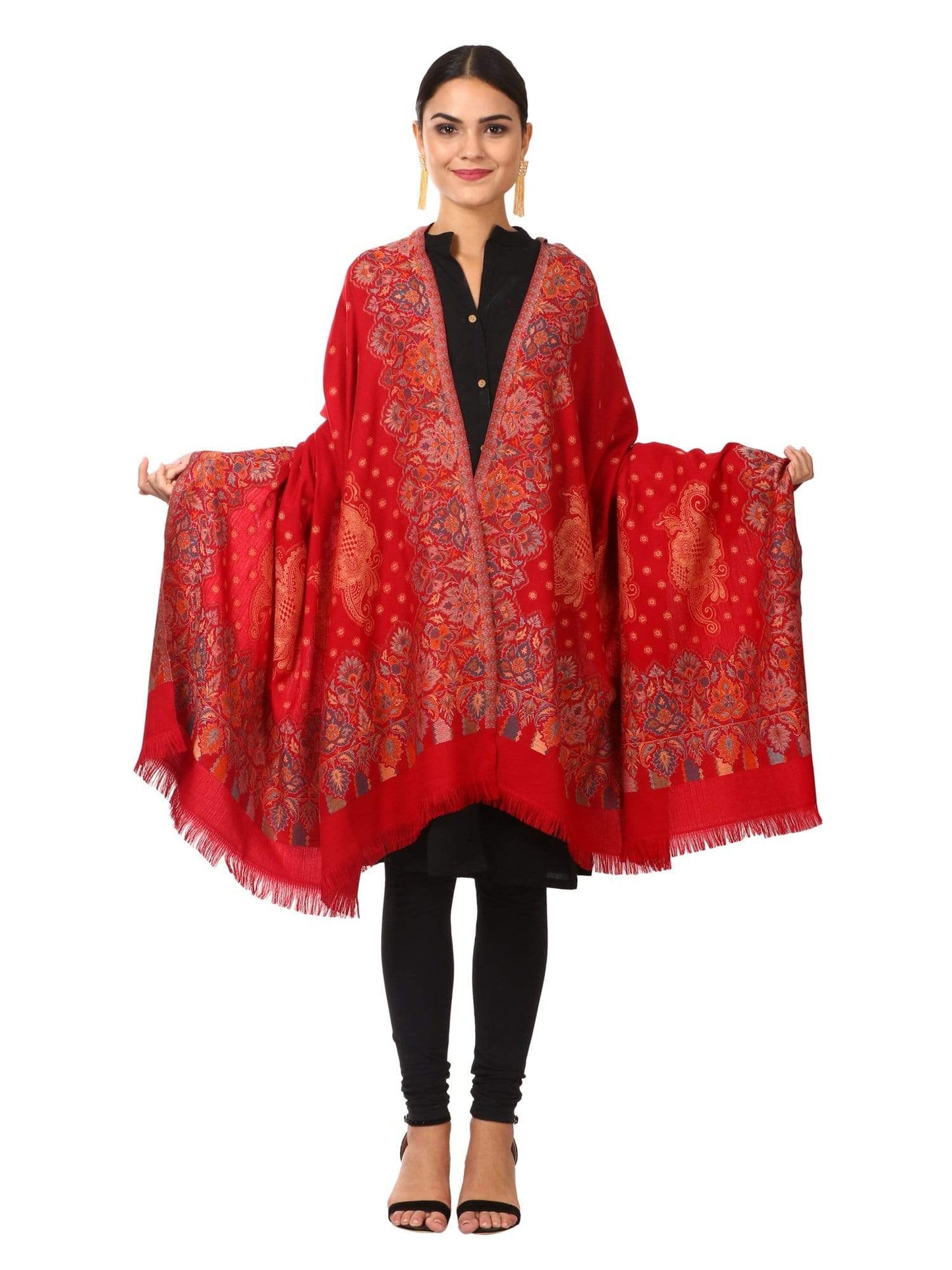 Pashtush Shawl Store Shawl Pashtush womens Jamawar Shawl, Soft Faux Pashmina Red