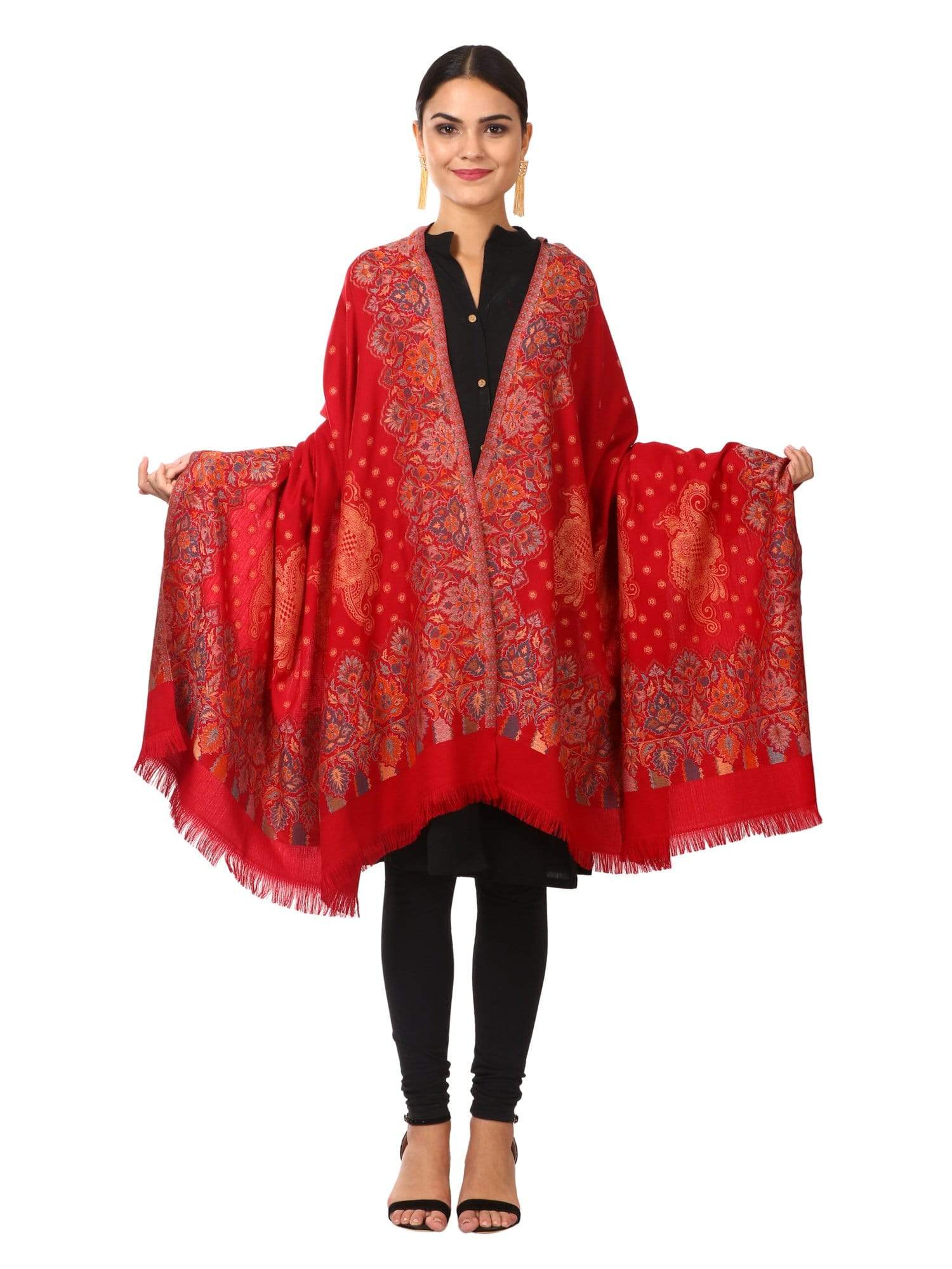 Pashtush Shawl Store Shawl Pashtush womens Jamawar Shawl, Soft Faux Pashmina Red